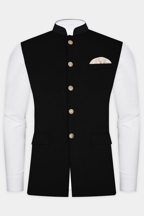 Jade Black Solid Luxurious Linen Nehru Jacket