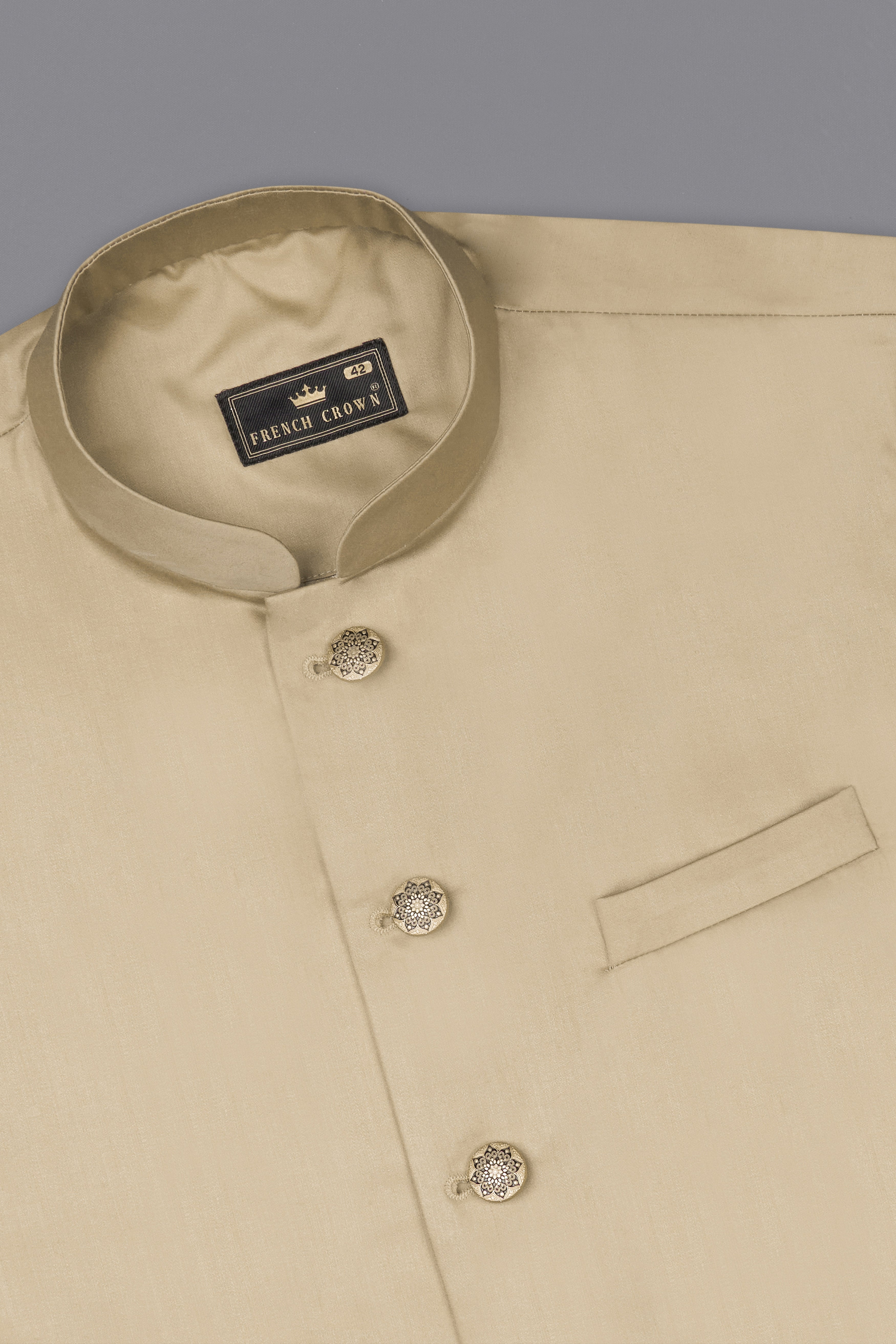 Hazelnut Cream Subtle Sheen Wool rich Nehru Jacket