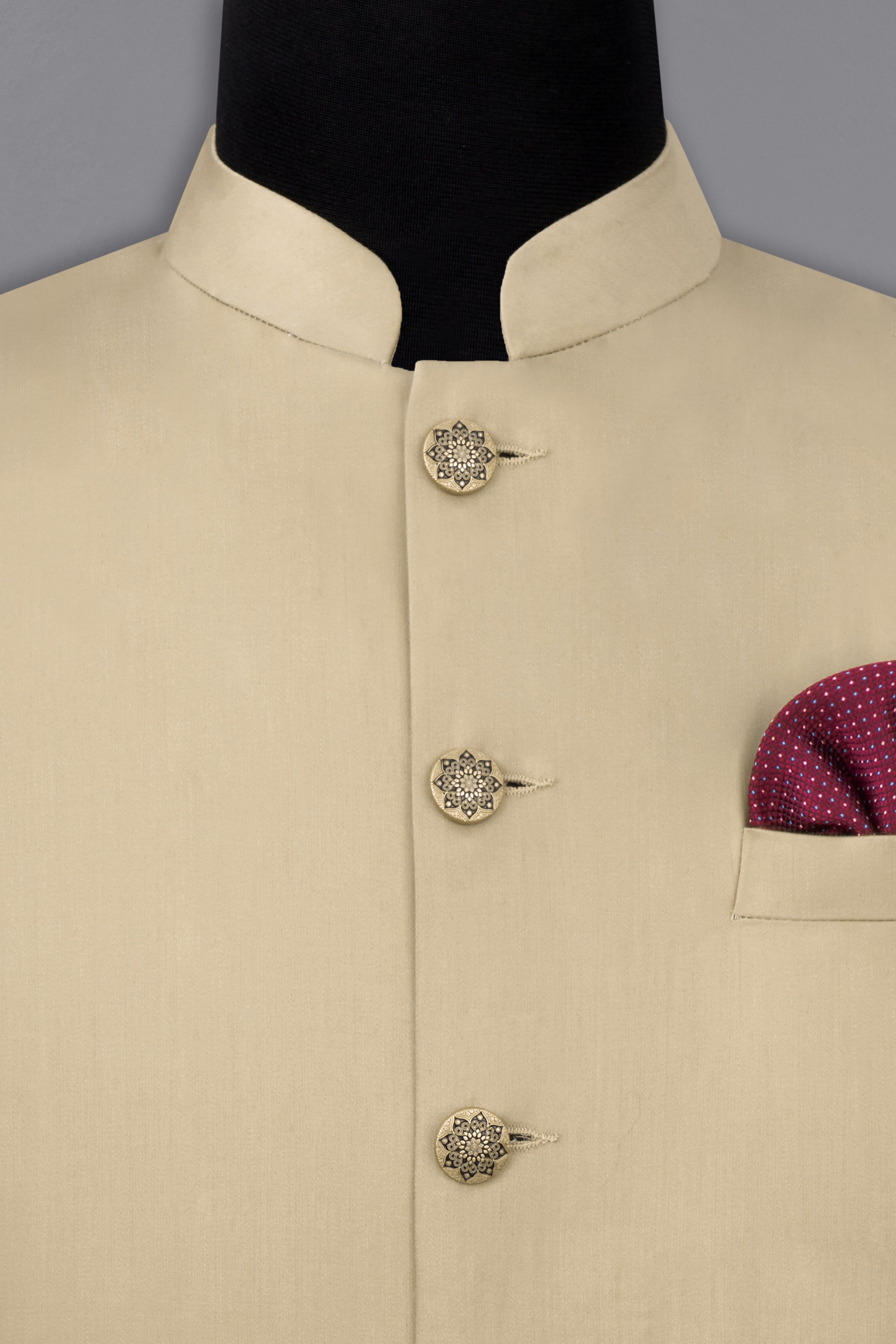 Hazelnut Cream Subtle Sheen Wool rich Nehru Jacket