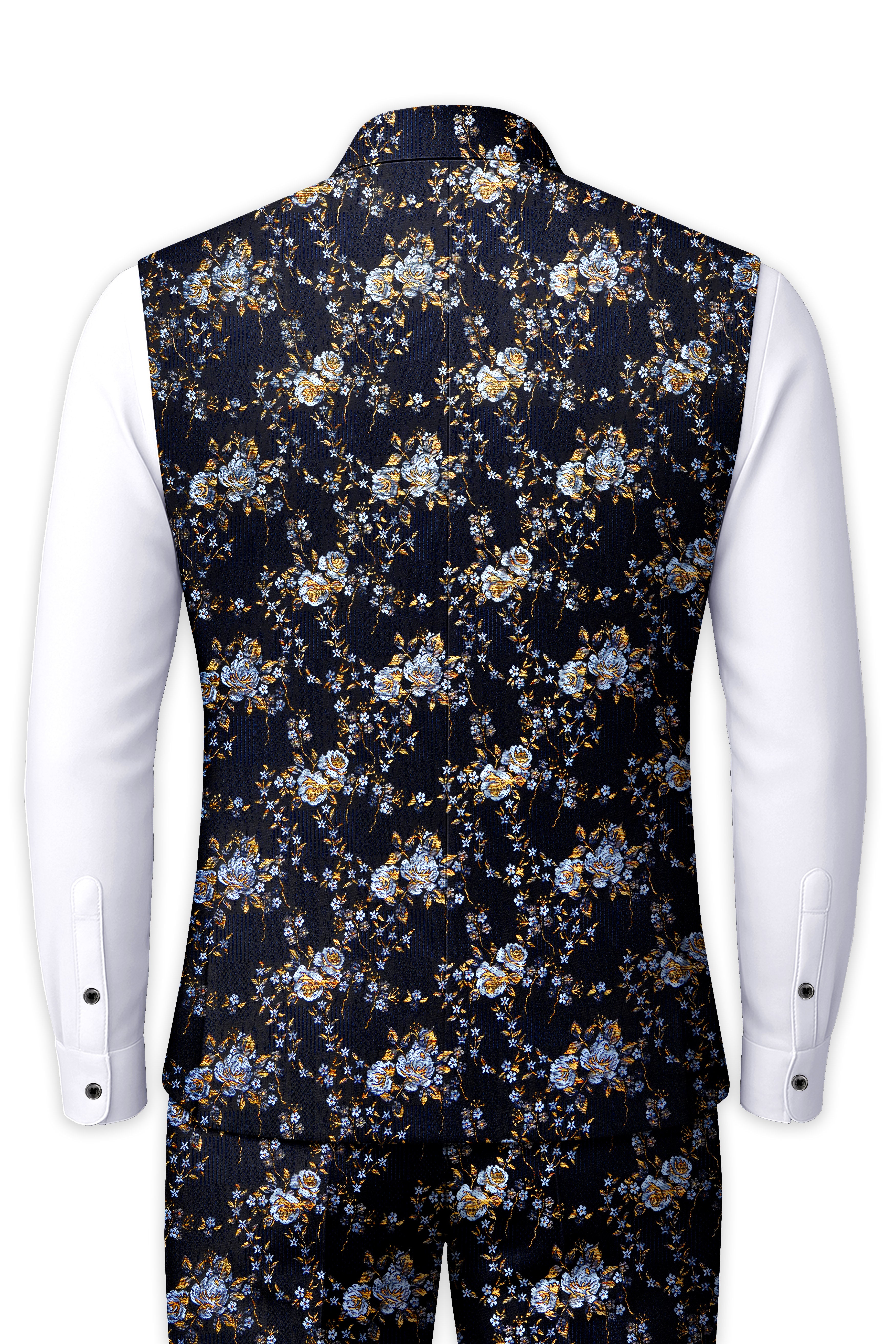Storm Dust Blue Floral Printed Nehru Jacket