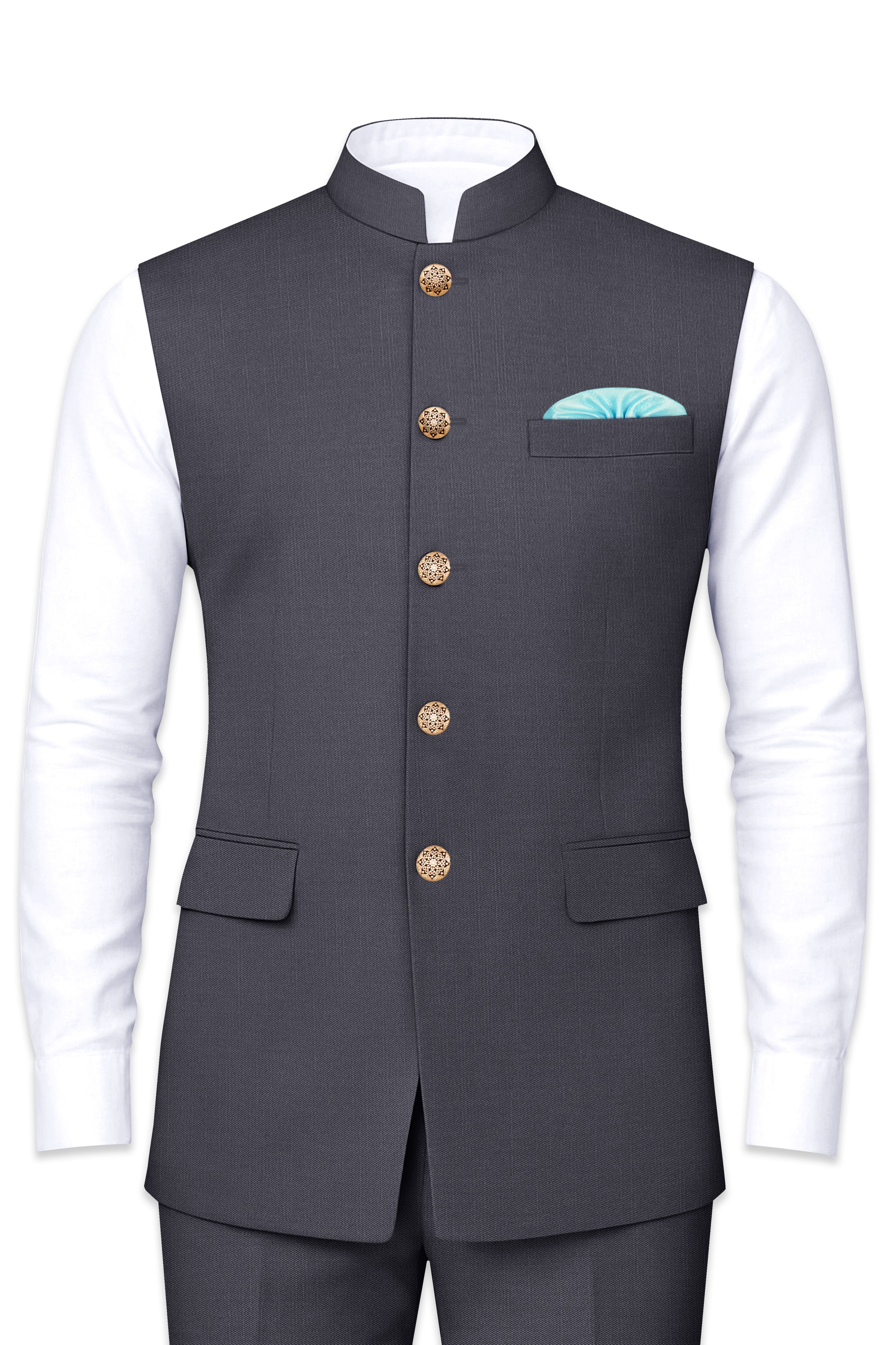 Vampire Gray Textured Nehru Jacket