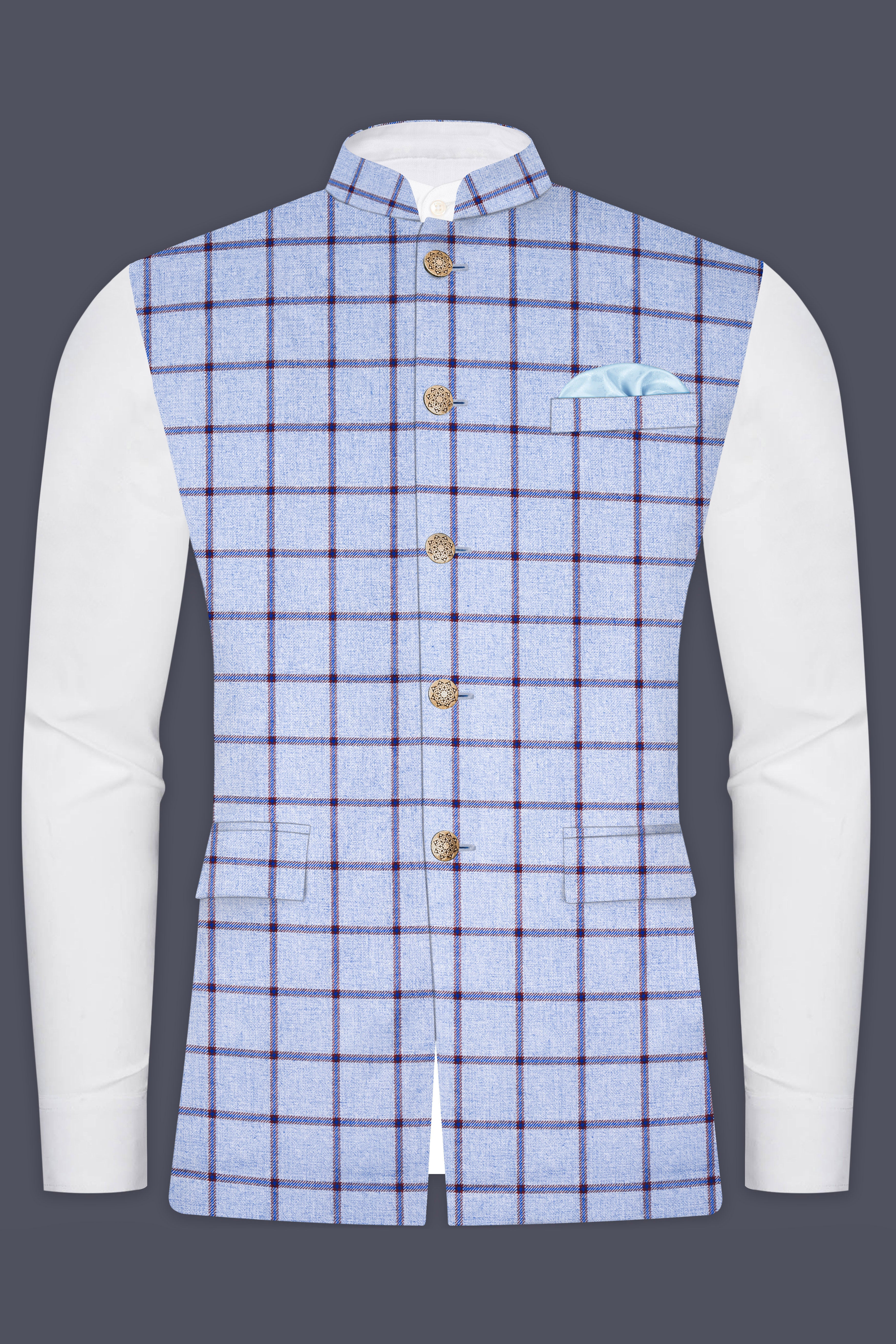 Spun Pearl Gray Checkered Bandhgala Nehru Jacket