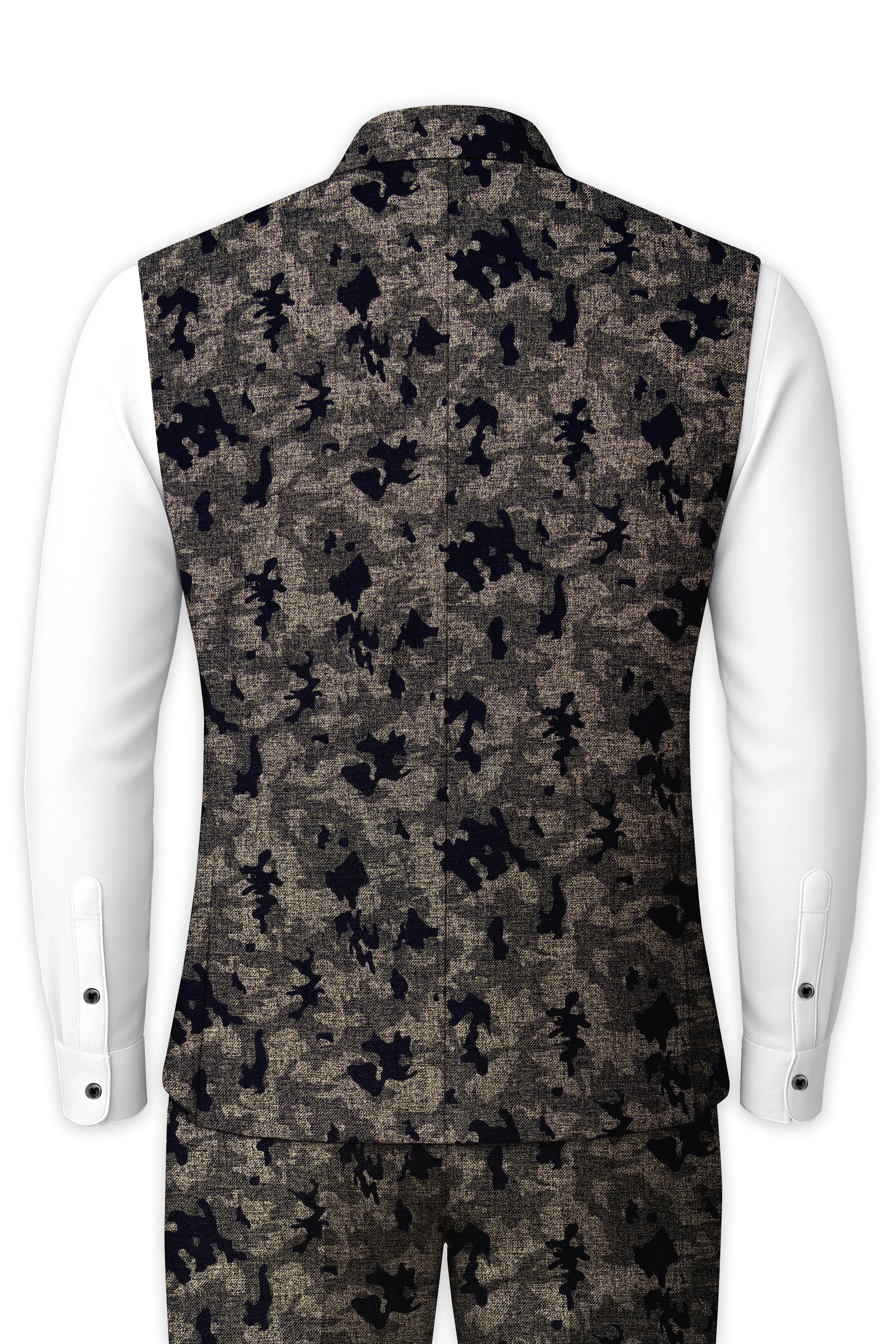 Tundora Brown with Jade Black Ditsy Textured Designer Nehru Jacket