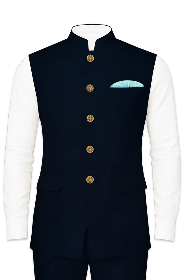 Baltic Sea Blue Premium Cotton Nehru Jacket