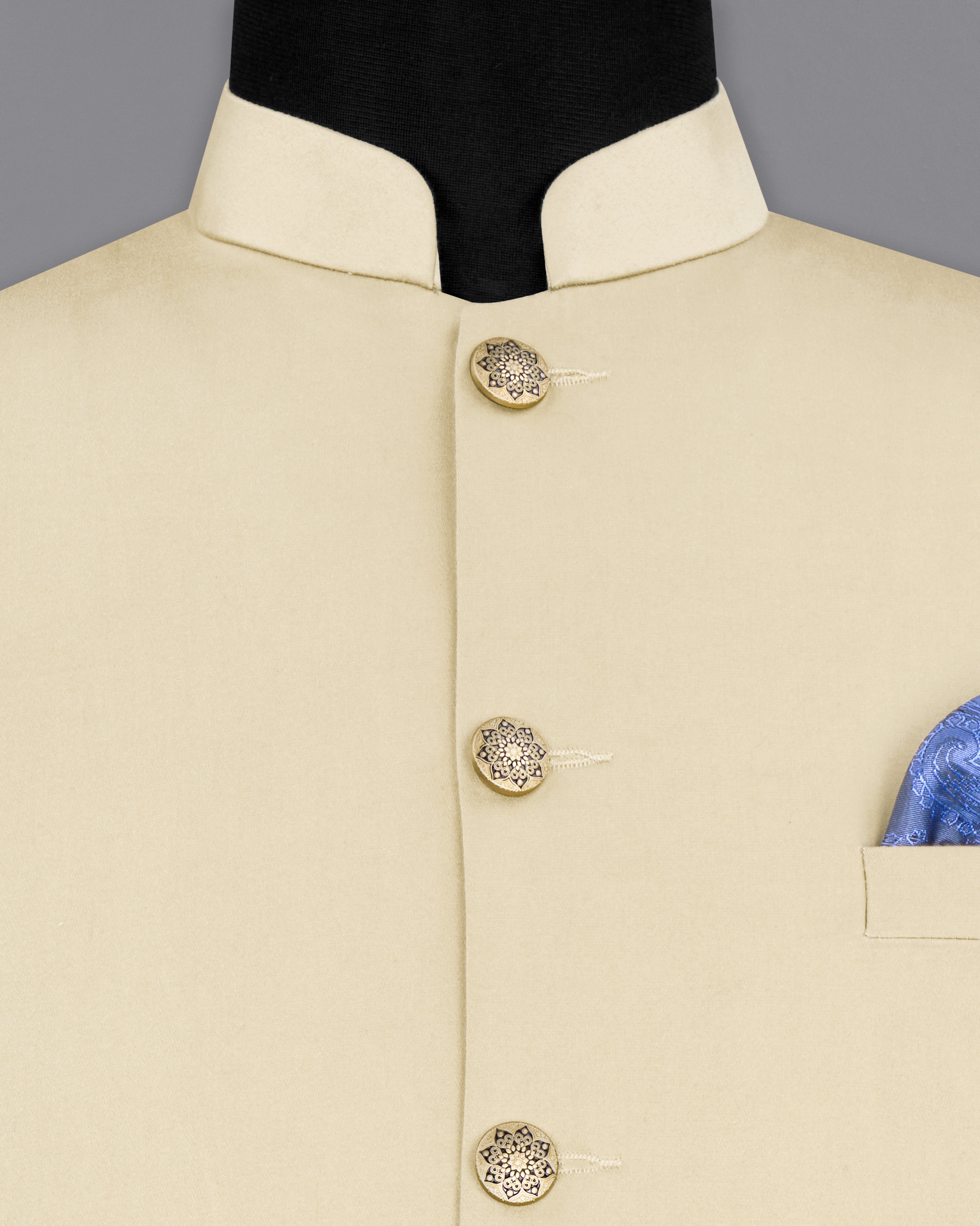 Moon Mist Beige Premium Cotton Stretchable Nehru Jacket WC2674-36, WC2674-38, WC2674-40, WC2674-42, WC2674-44, WC2674-46, WC2674-48, WC2674-50, WC2674-52, WC2674-54, WC2674-56, WC2674-58, WC2674-60