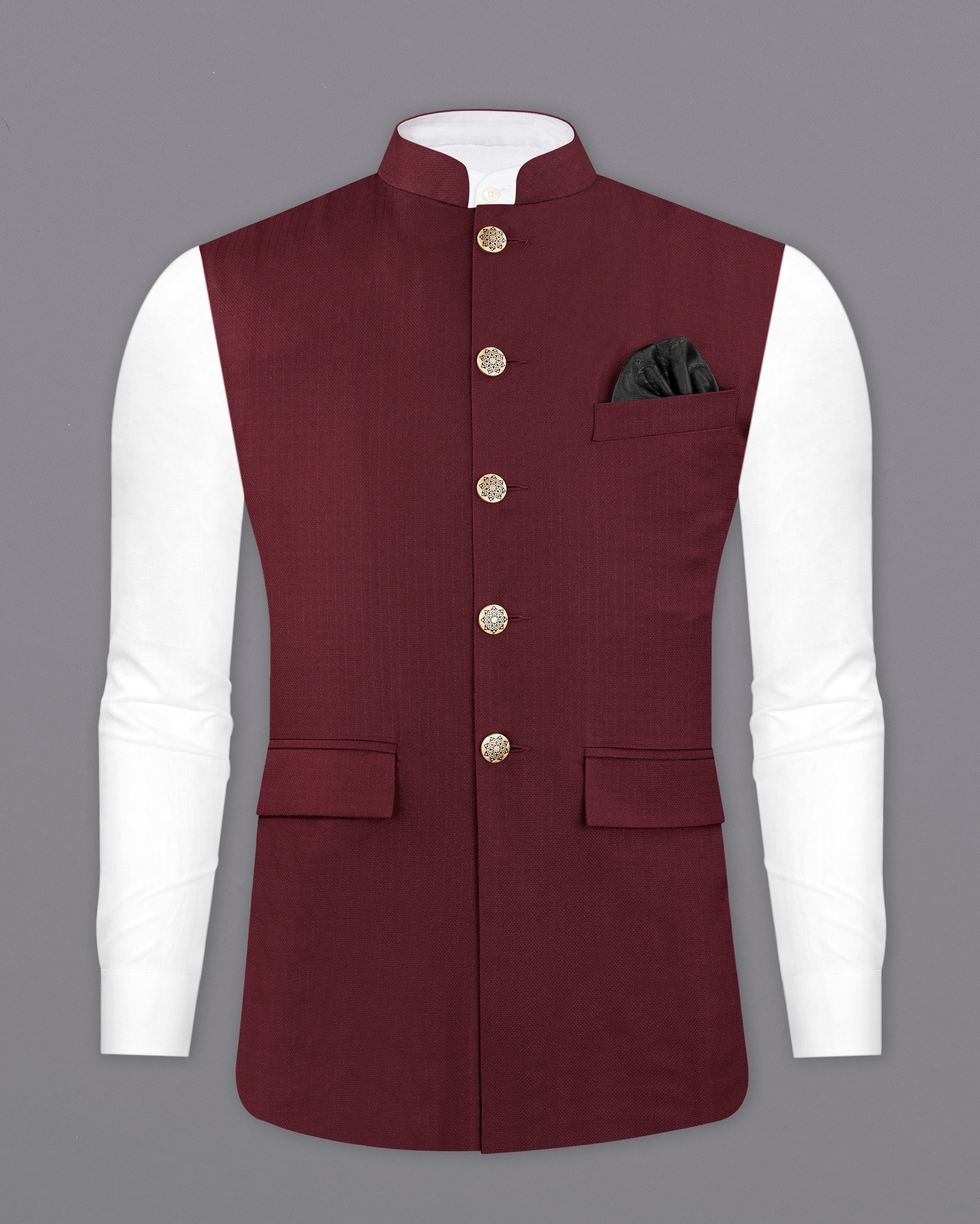 Maroon Textured Nehru Jacket