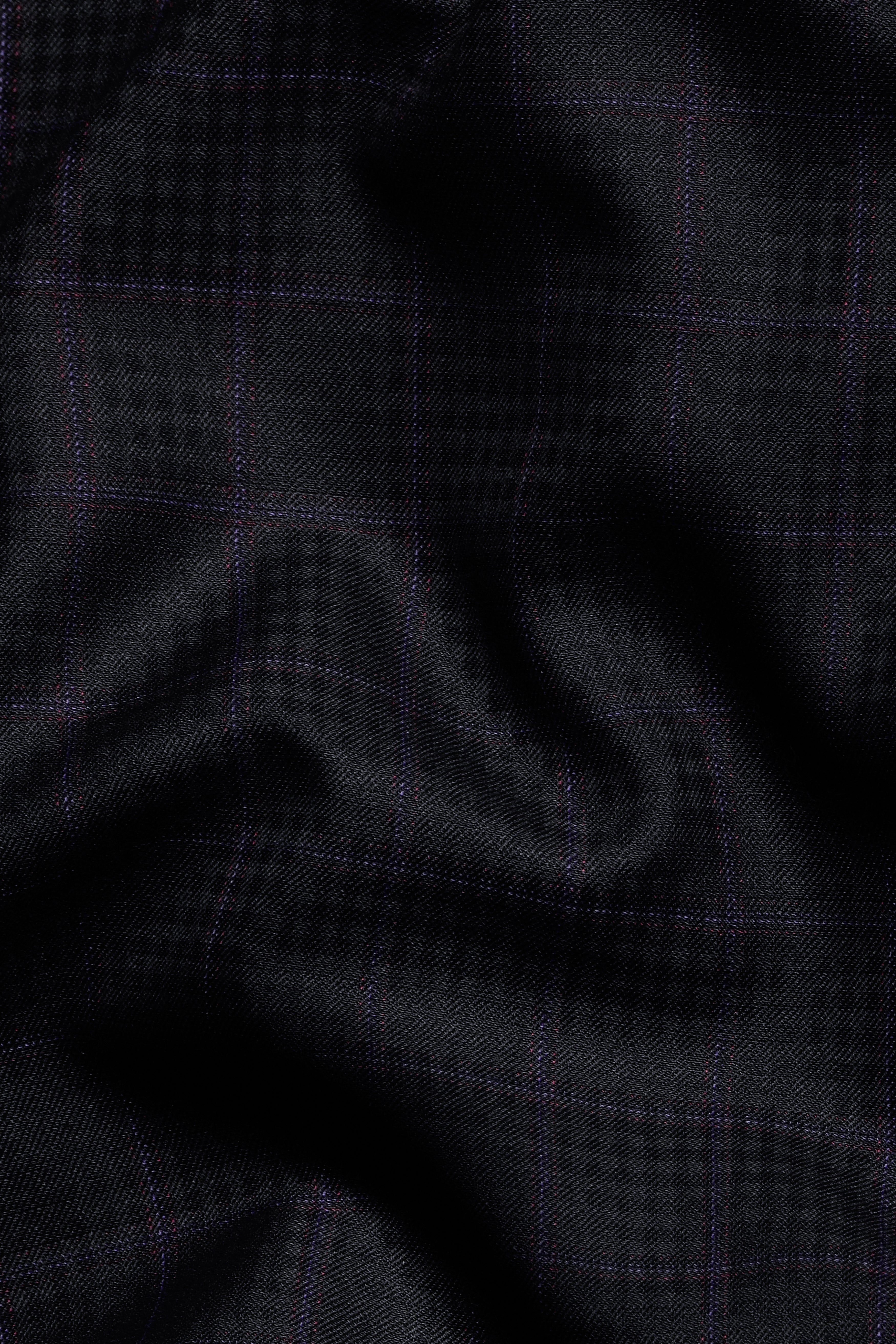 Bastille Black and Murasaki Purple Windowpane Wool Rich Nehru Jacket WC3063-36, WC3063-38, WC3063-40, WC3063-42, WC3063-44, WC3063-46, WC3063-48, WC3063-50, WC3063-52, WC3063-54, WC3063-56, WC3063-58, WC3063-60
