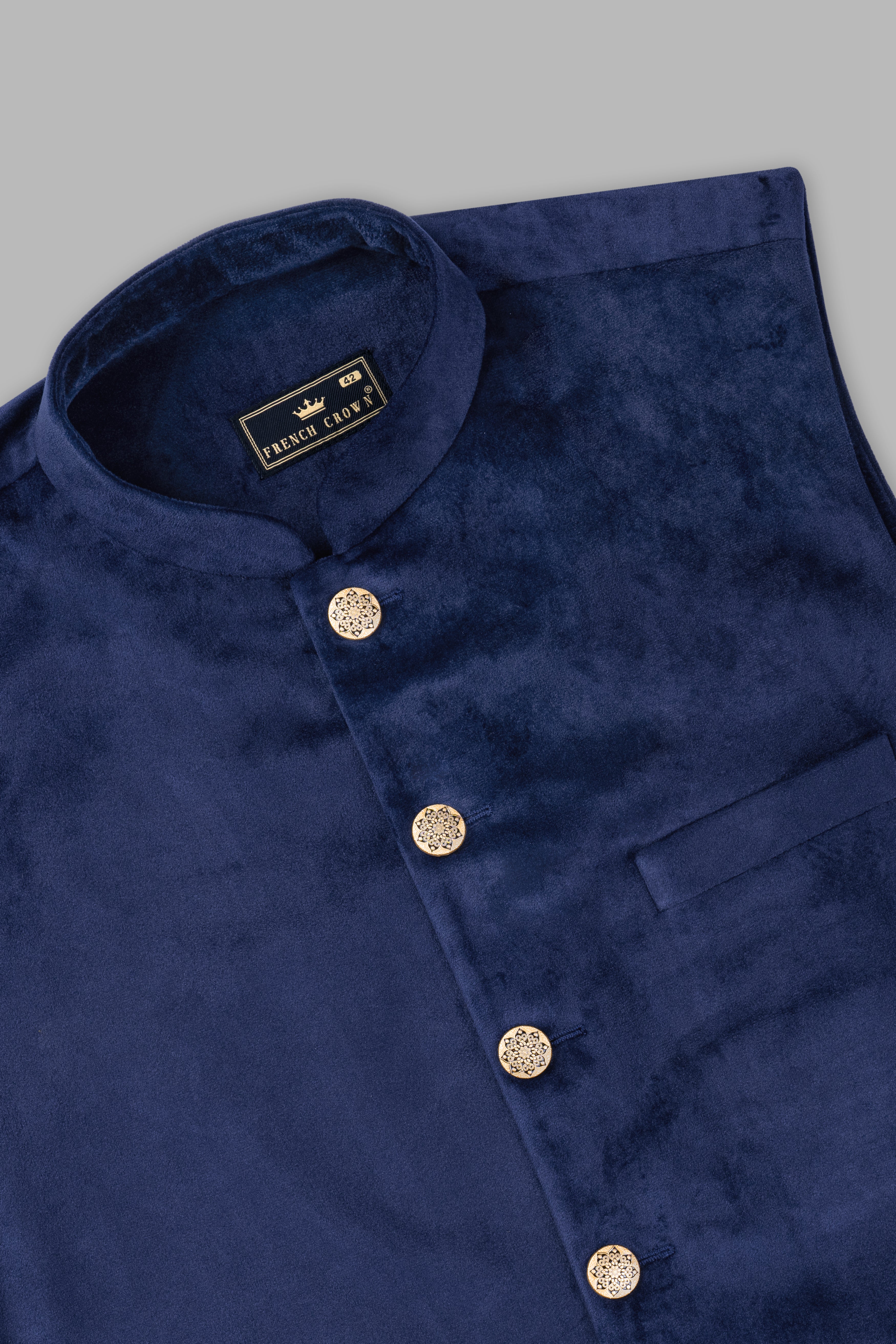 Downriver Blue Velvet Nehru Jacket