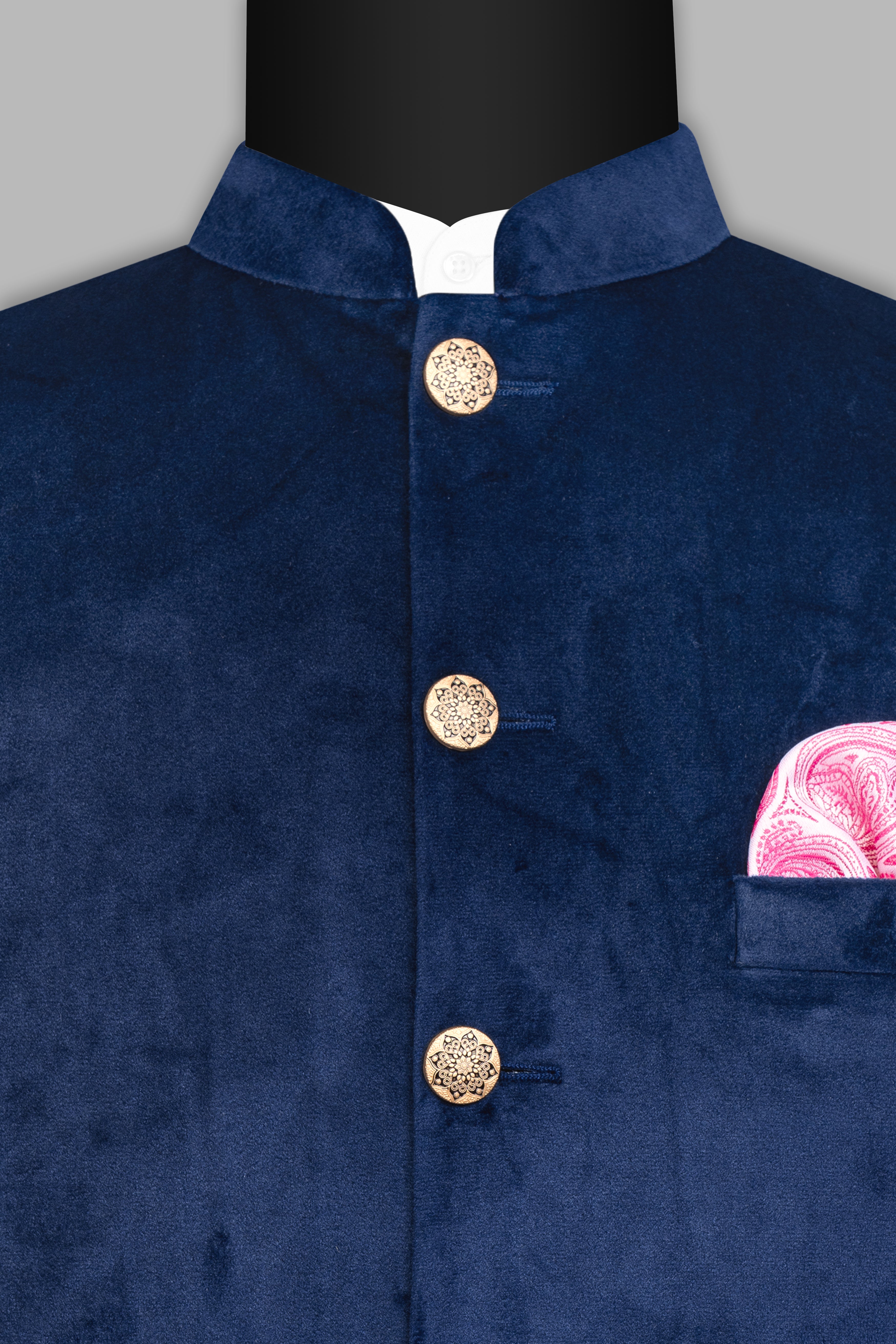Downriver Blue Velvet Nehru Jacket