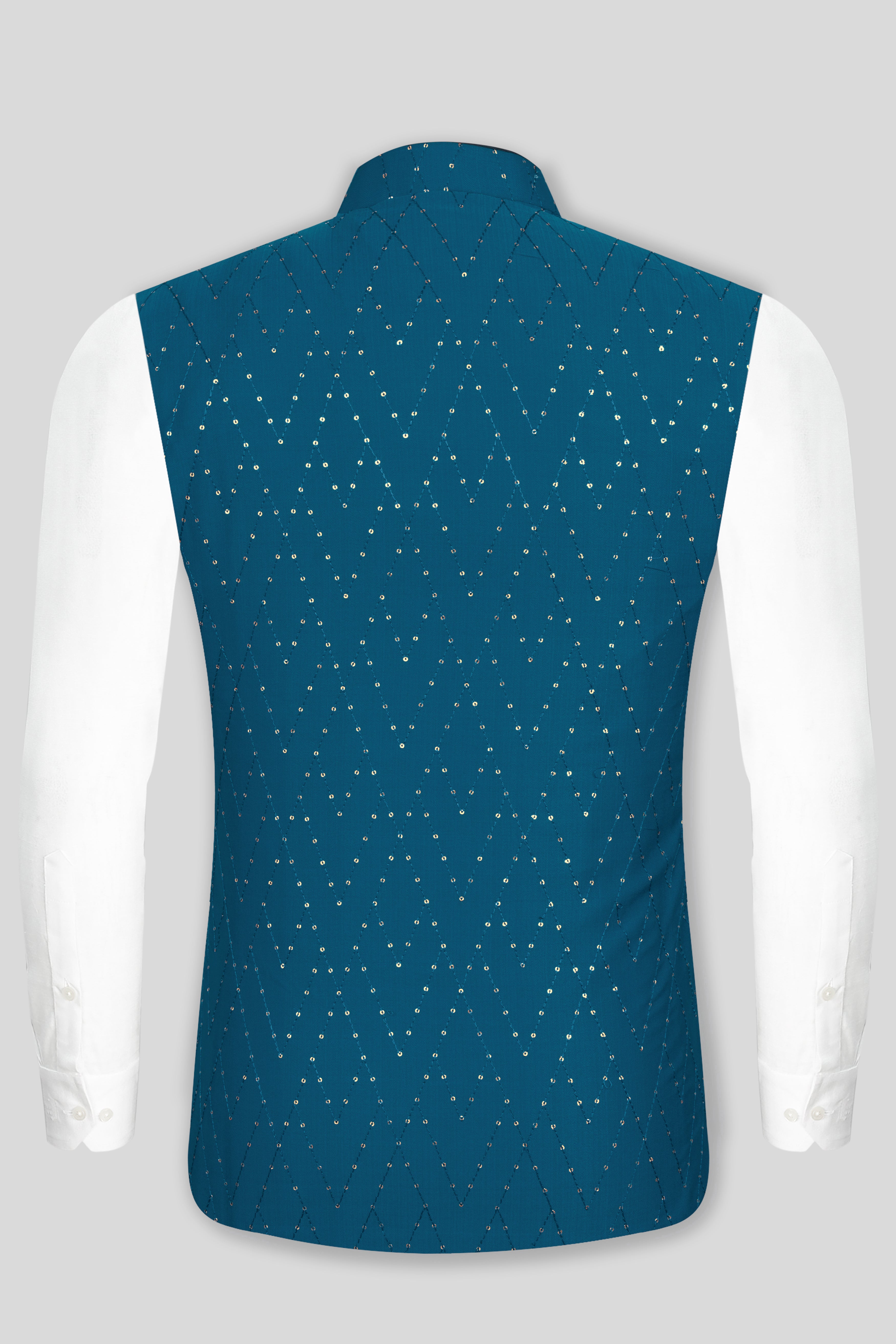 Venice Blue Tikki Work Designer Nehru Jacket