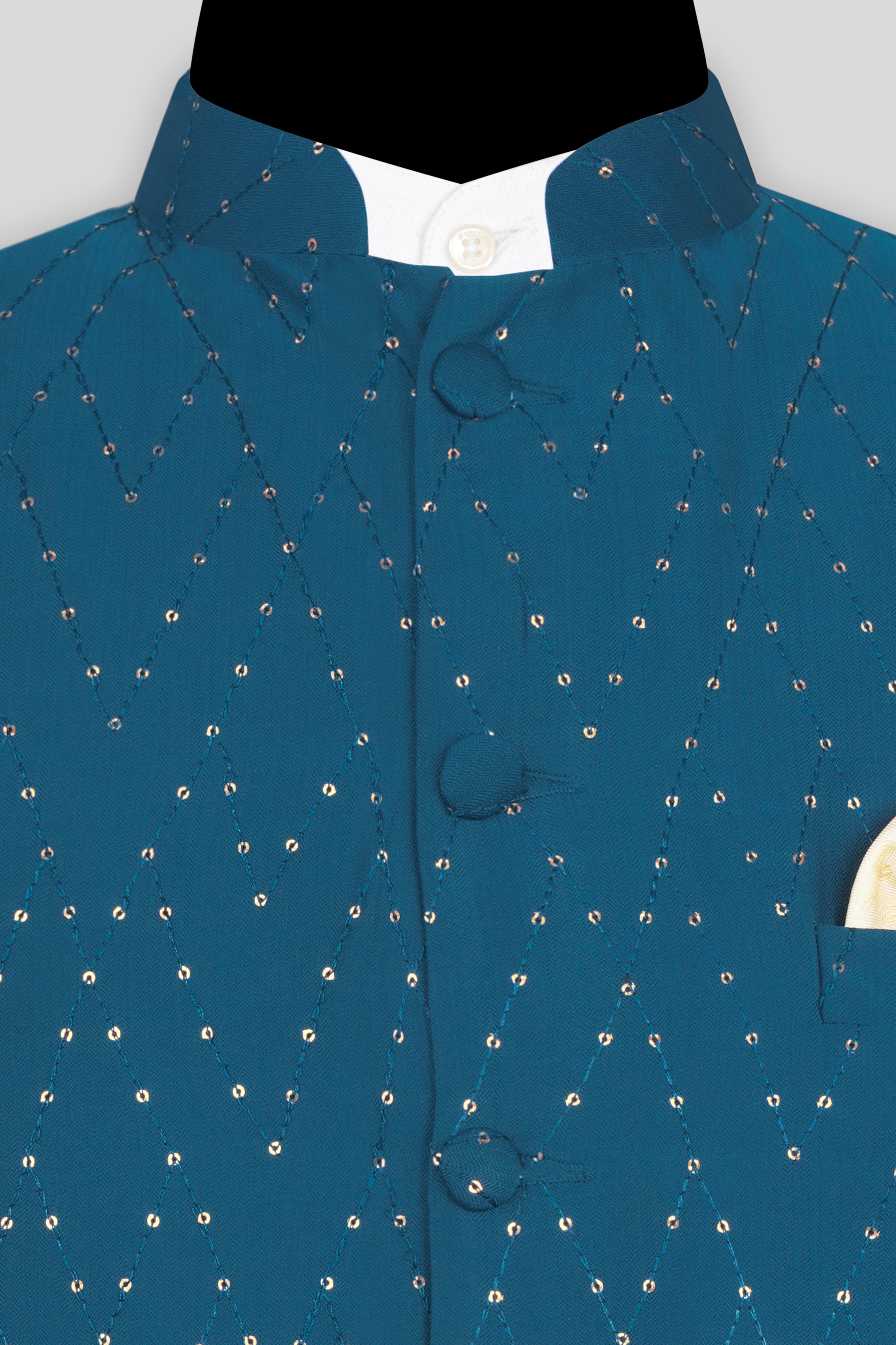 Venice Blue Tikki Work Designer Nehru Jacket