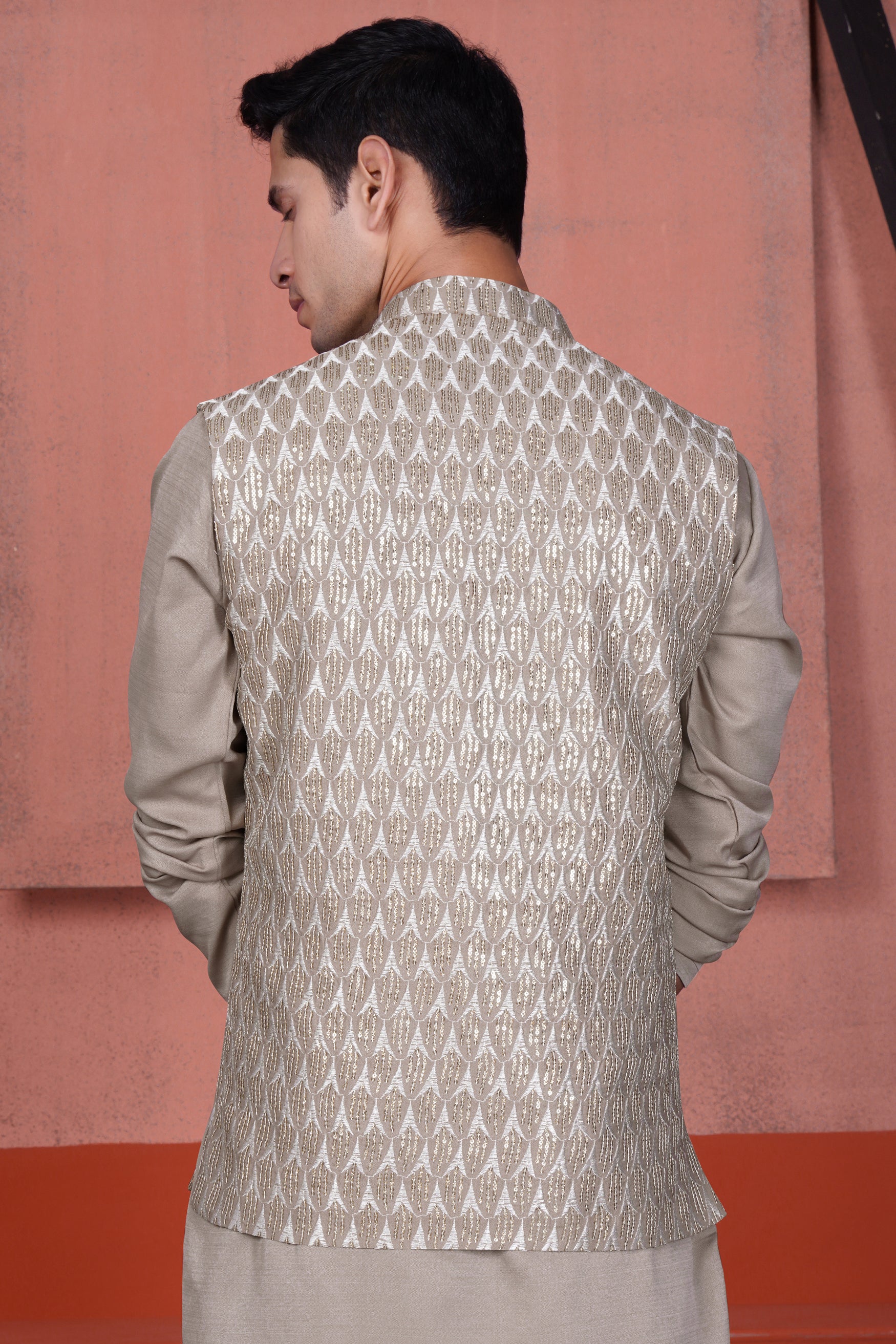 Nobel Brown Embroidered with Tikki Work Viscose Designer Nehru Jacket