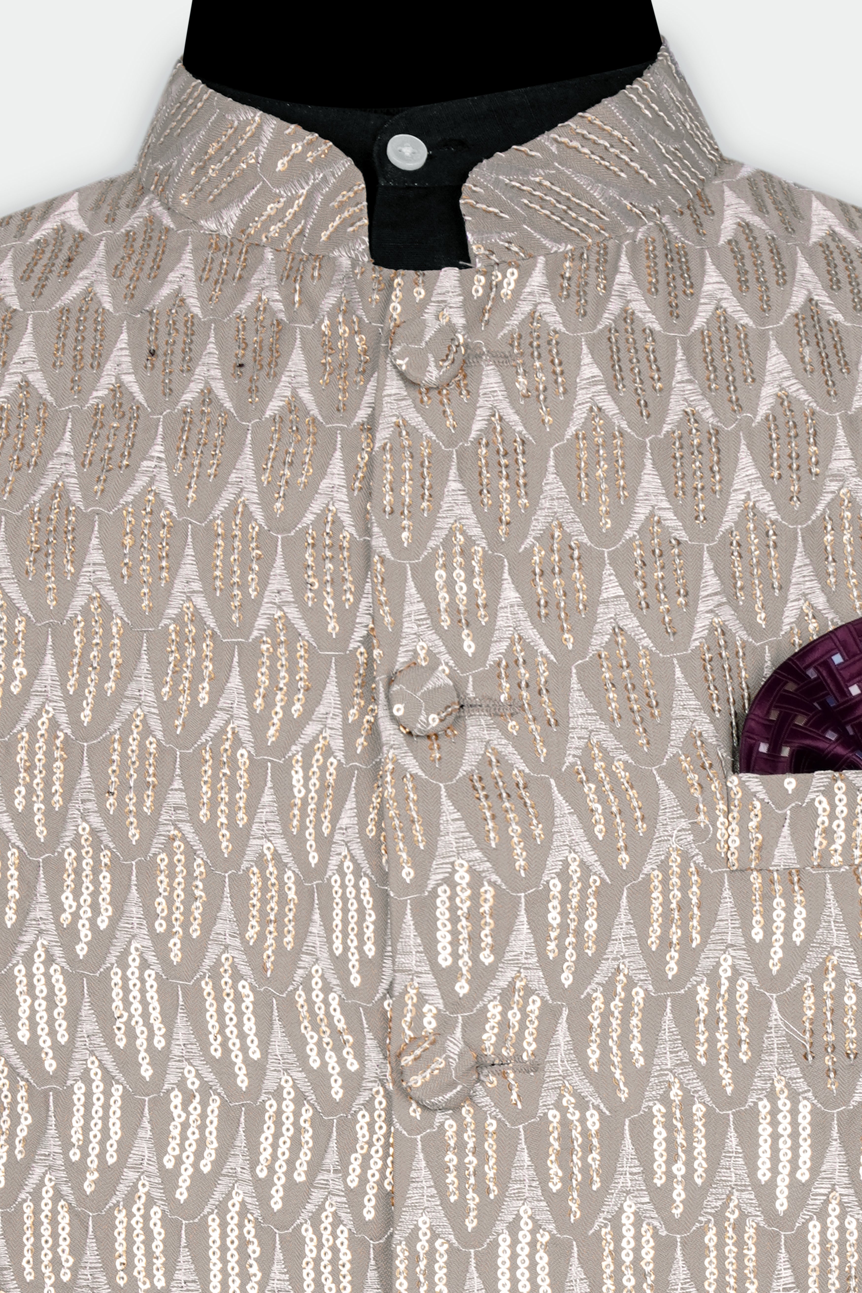 Nobel Brown Embroidered with Tikki Work Viscose Designer Nehru Jacket