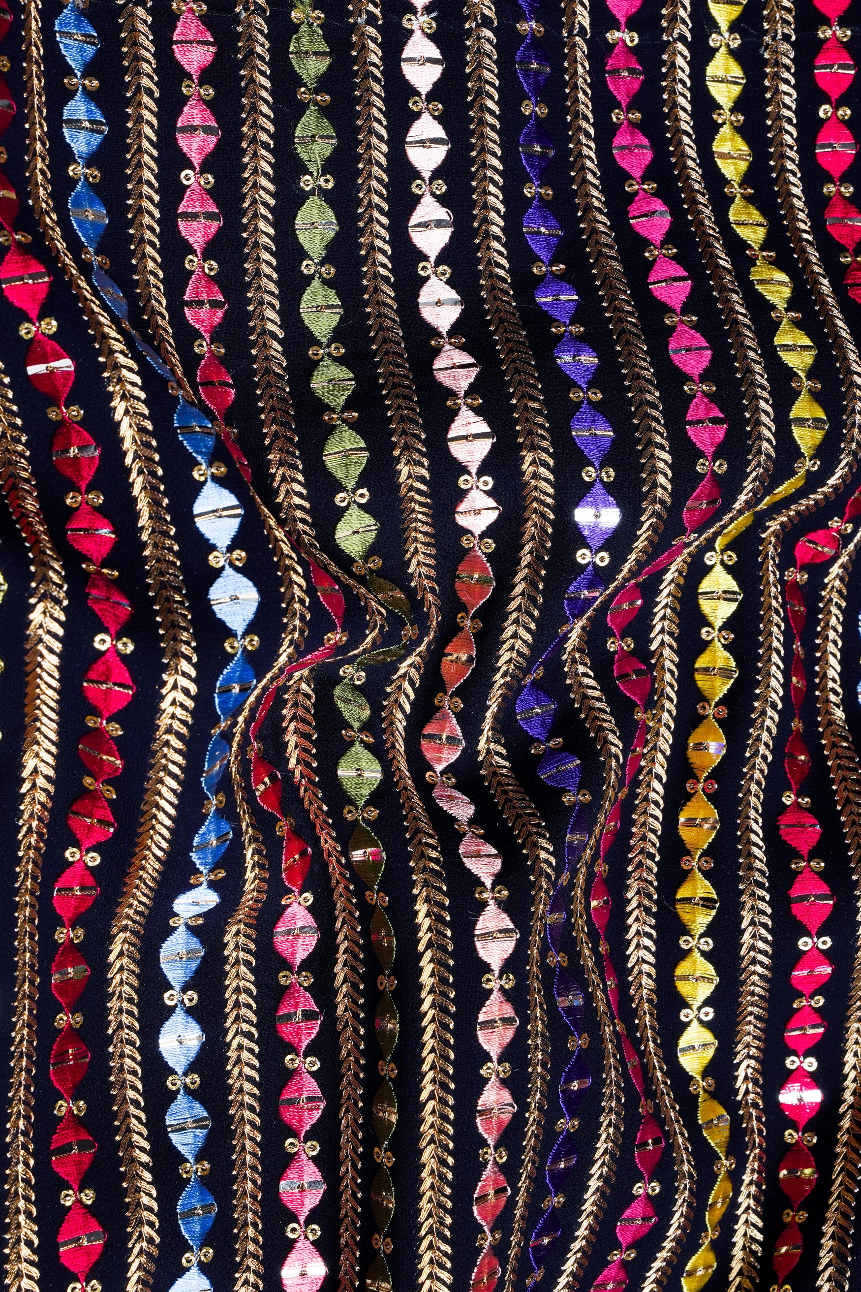 Ebony Blue and Cerise Pink Vertical Thread and Sequin Embroidered Designer Nehru Jacket