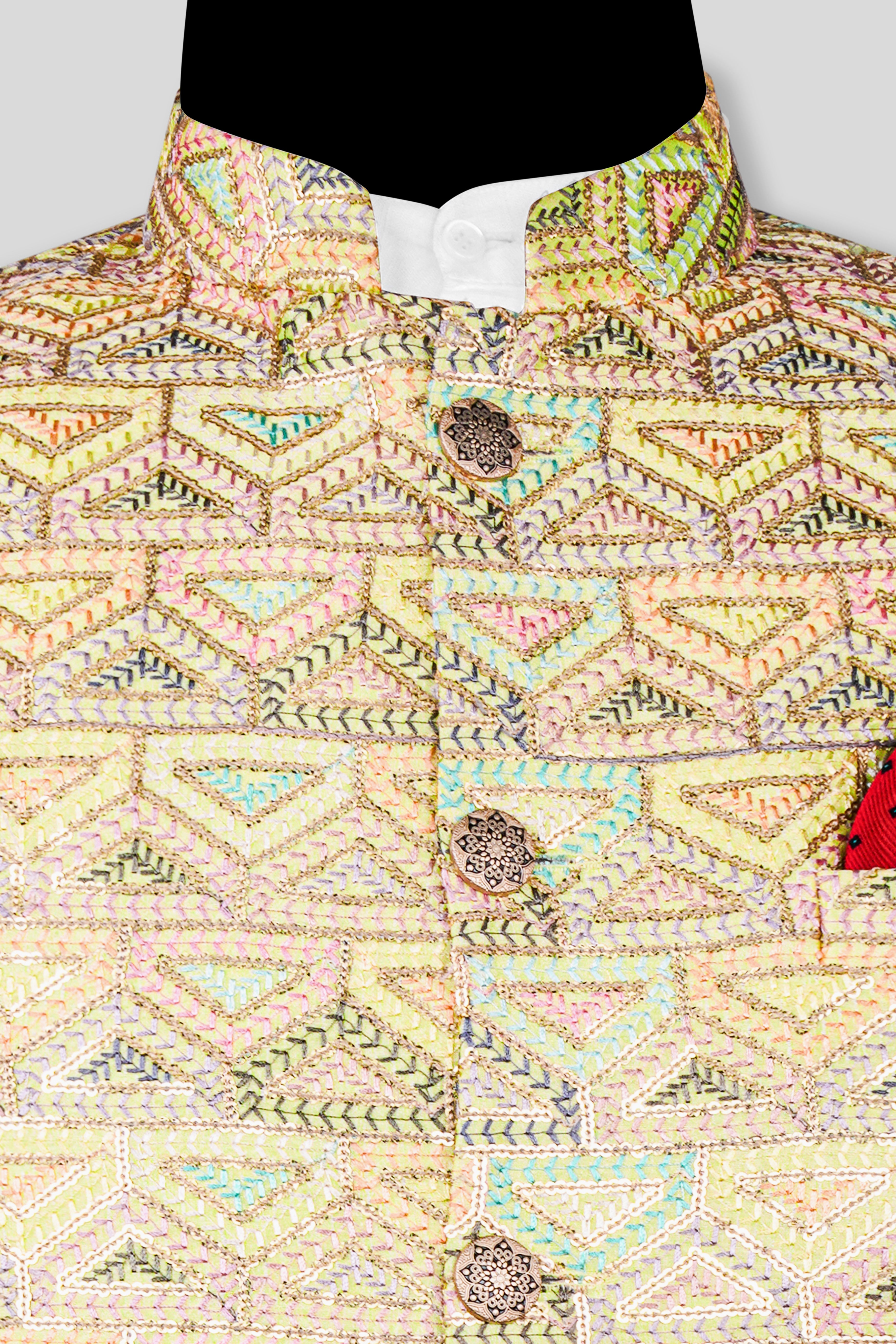 Tacha Brown and Charm Pink Geometric Cotton Thread Embroidered Designer Nehru Jacket