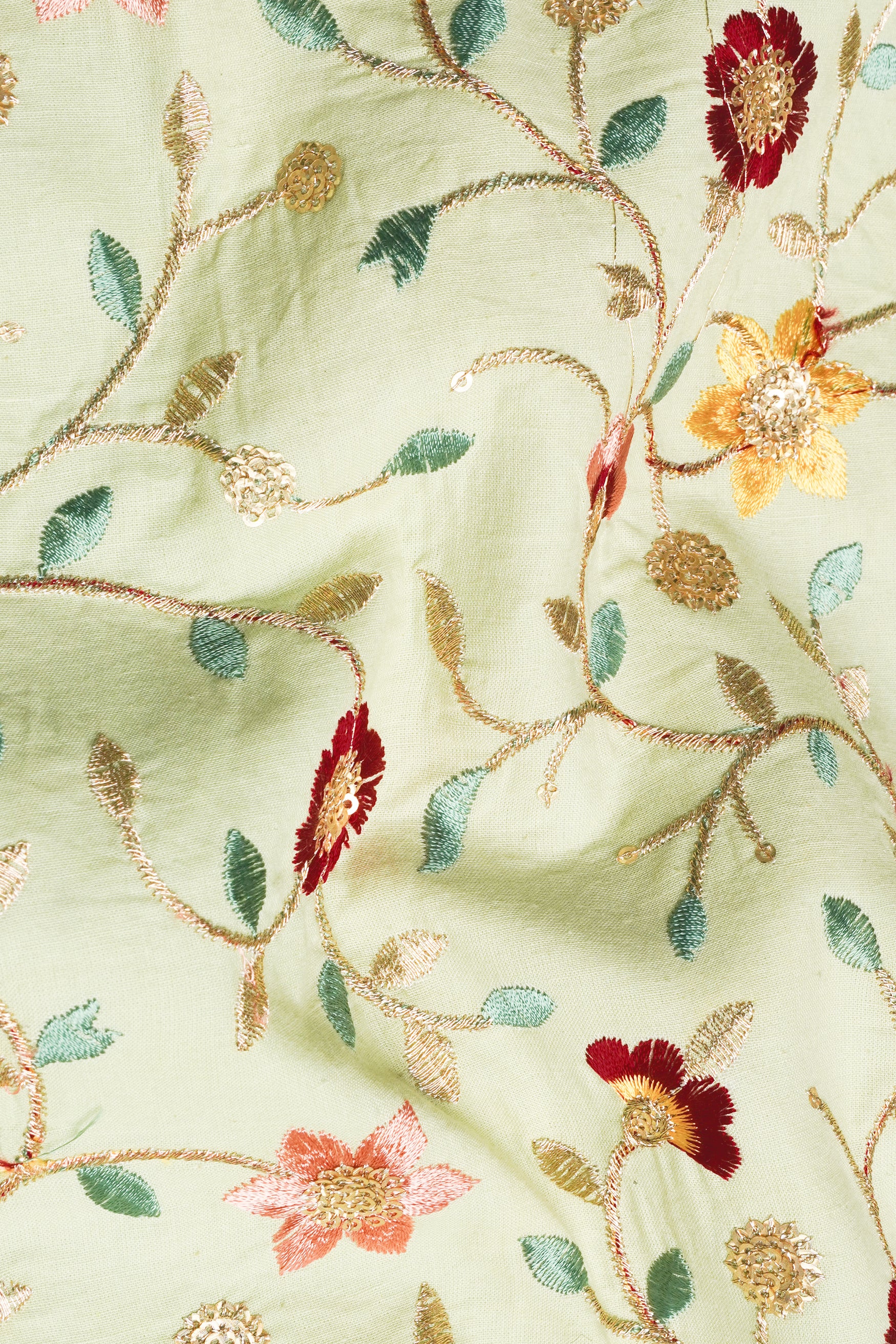 Hampton Green and Beryl Red Floral Multicolour Cotton Thread Embroidered Designer Nehru Jacket