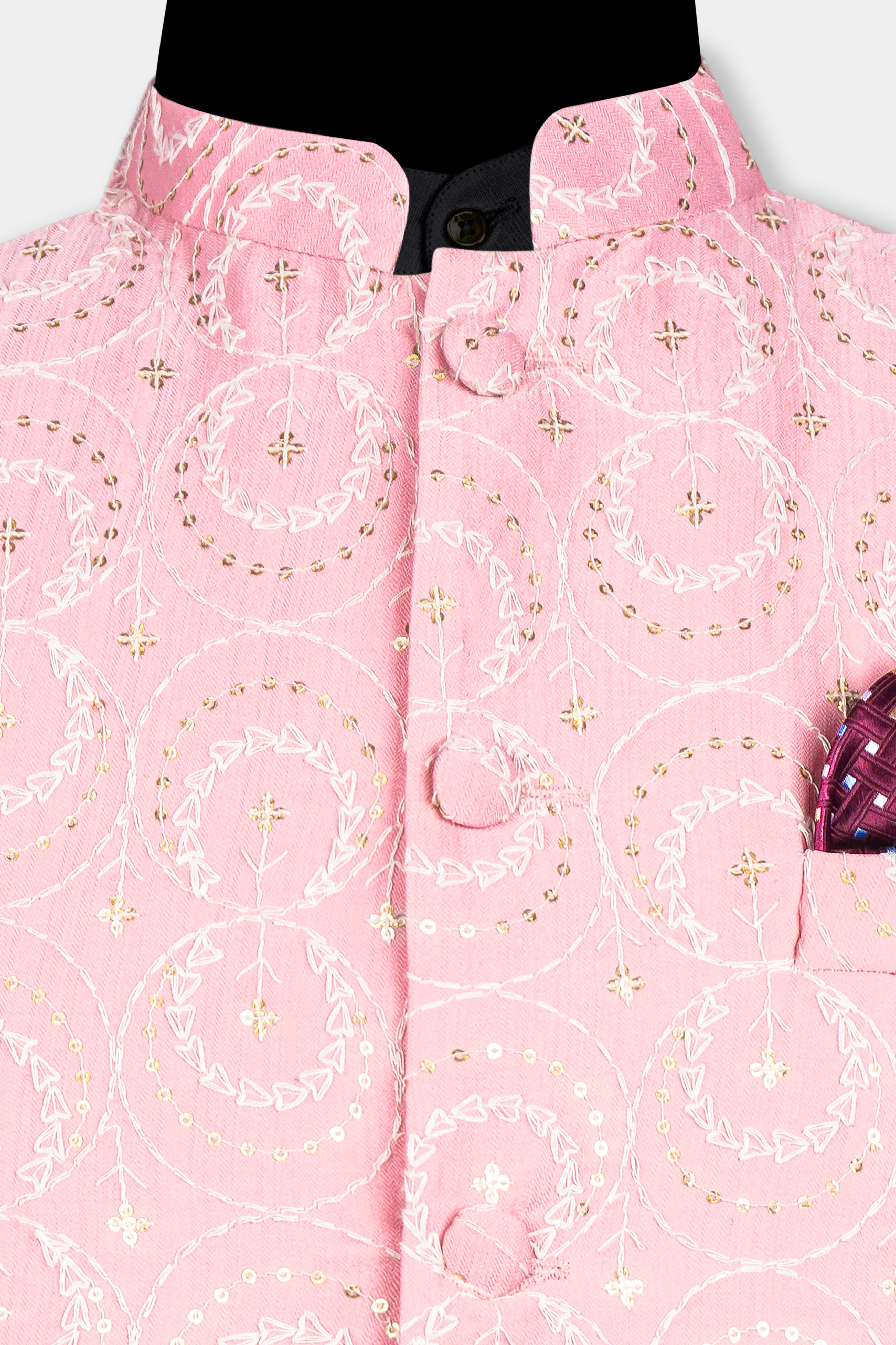 Careys Pink Viscose Circular Cotton Thread Embroidered Designer Nehru Jacket