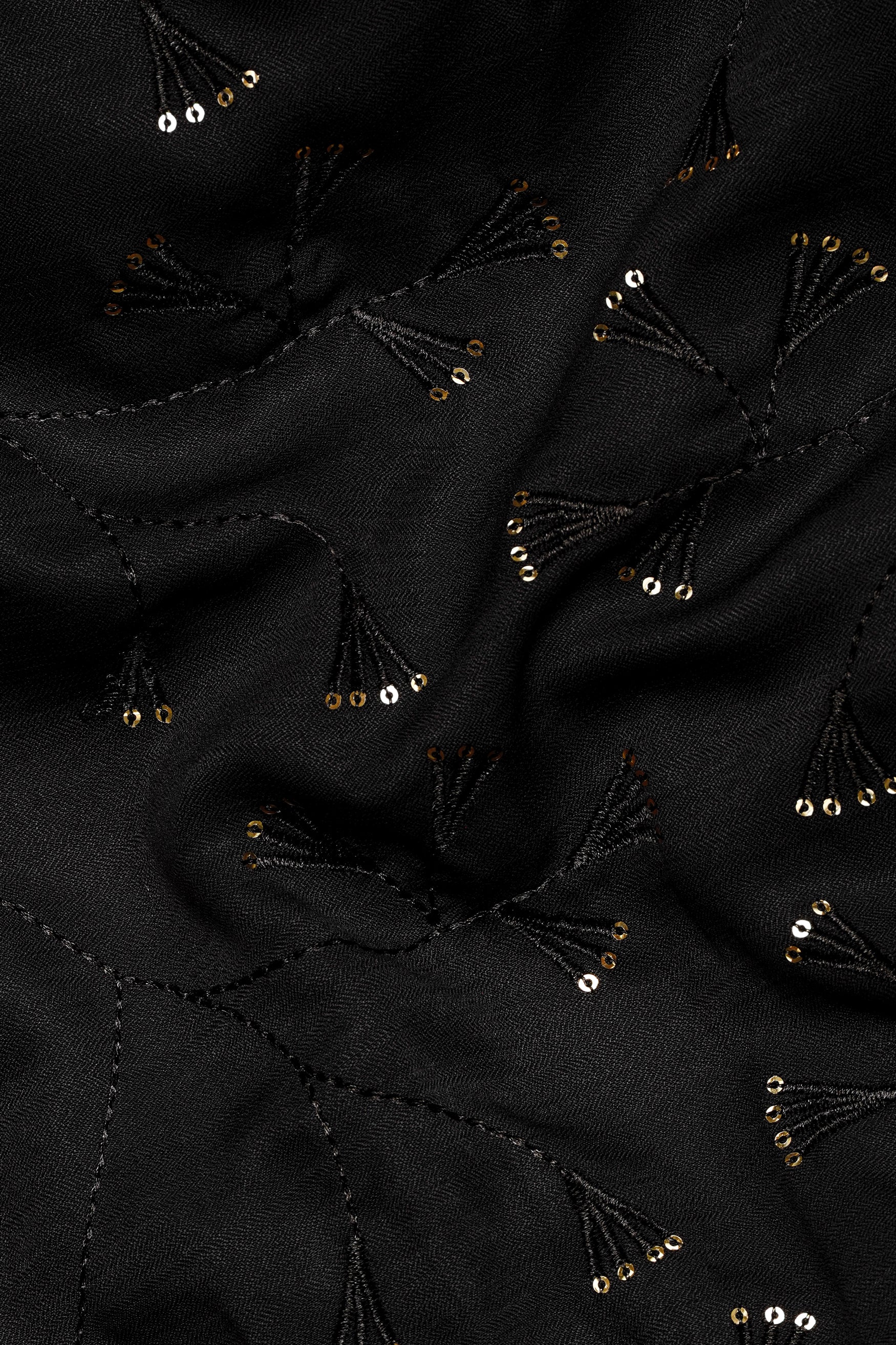 Jade Black Viscose Embroidered with Tikki Work Designer Nehru Jacket