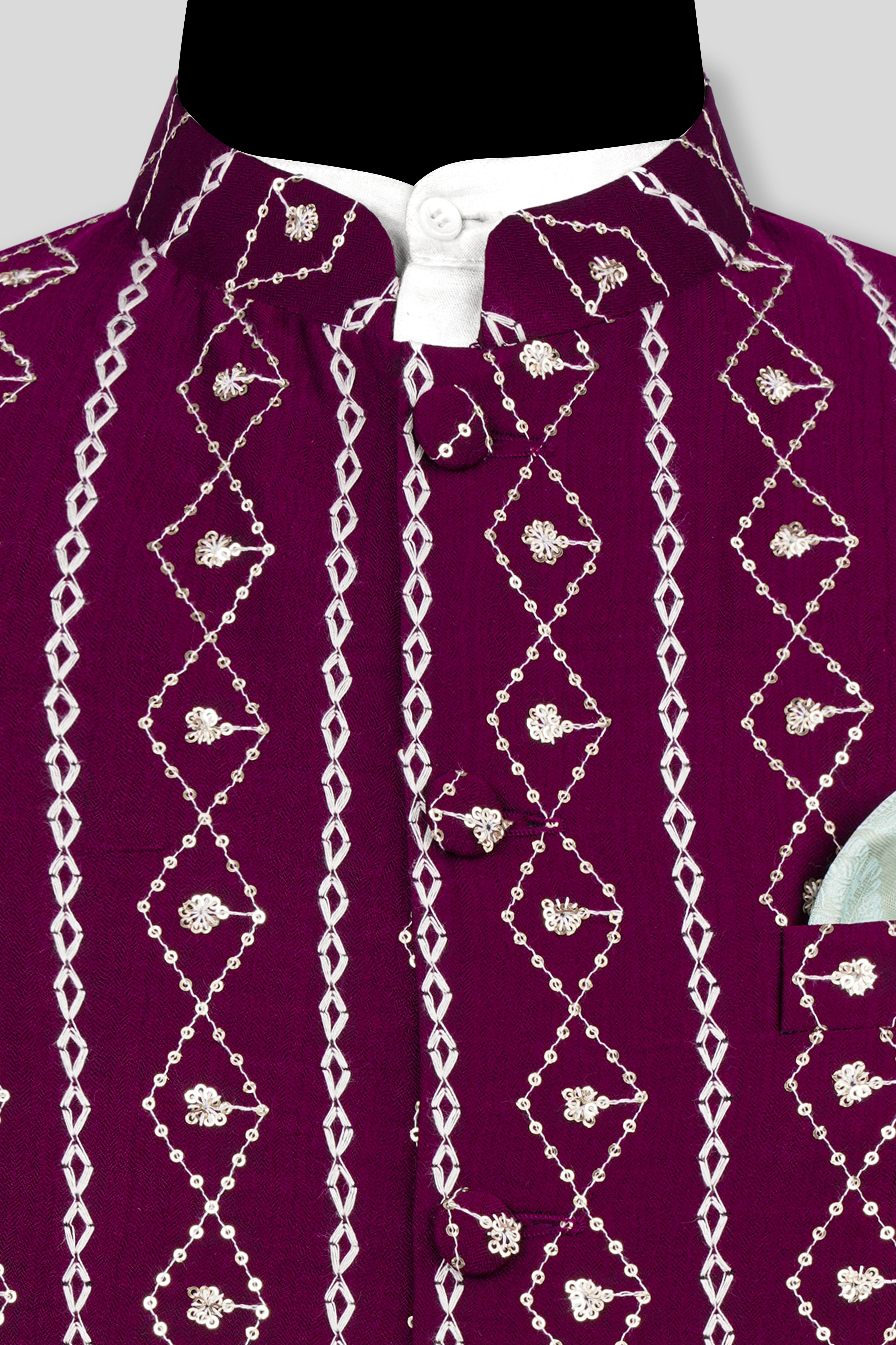 Pansy Purple Cotton Thread Embroidered Viscose Designer Nehru Jacket