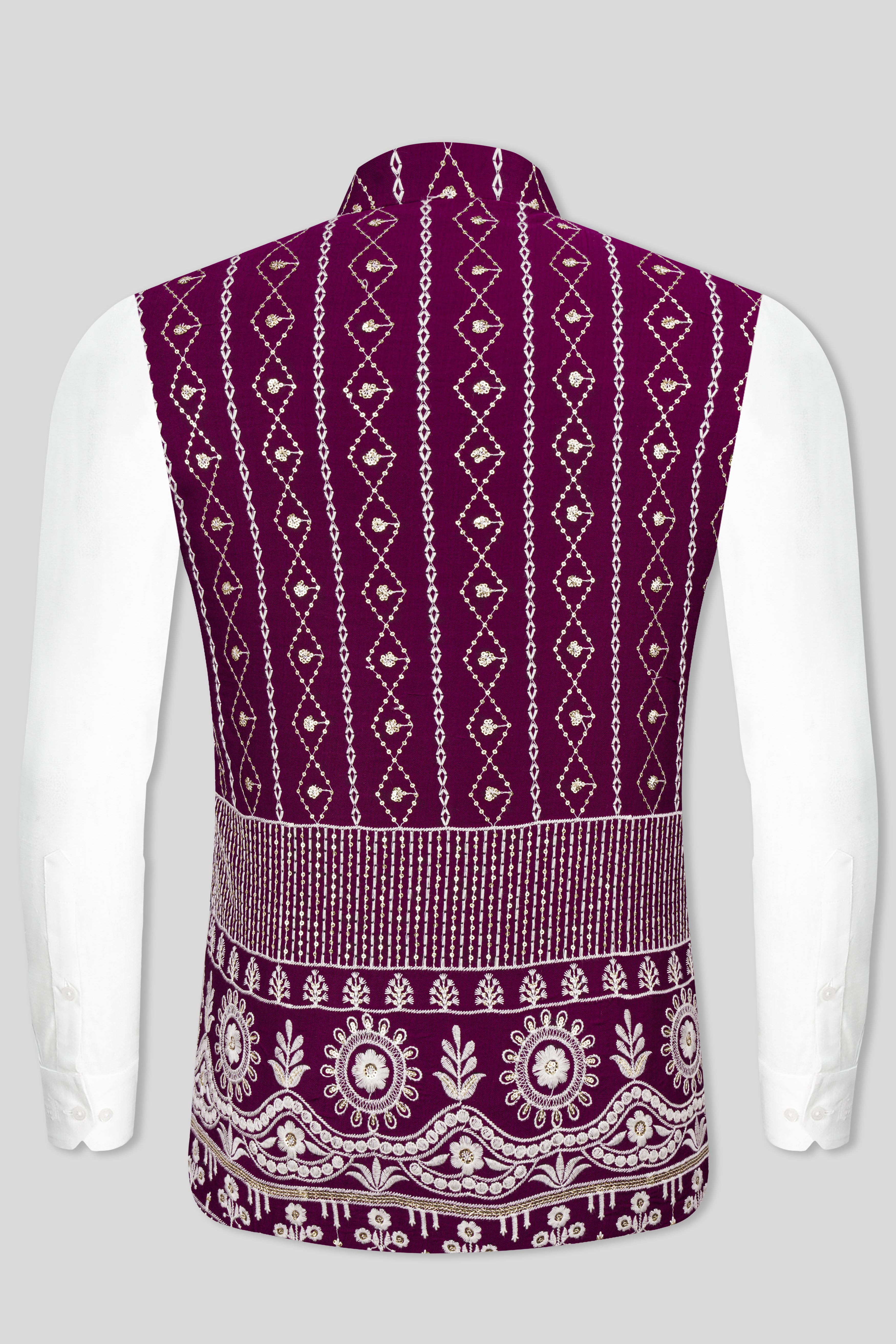 Pansy Purple Cotton Thread Embroidered Viscose Designer Nehru Jacket