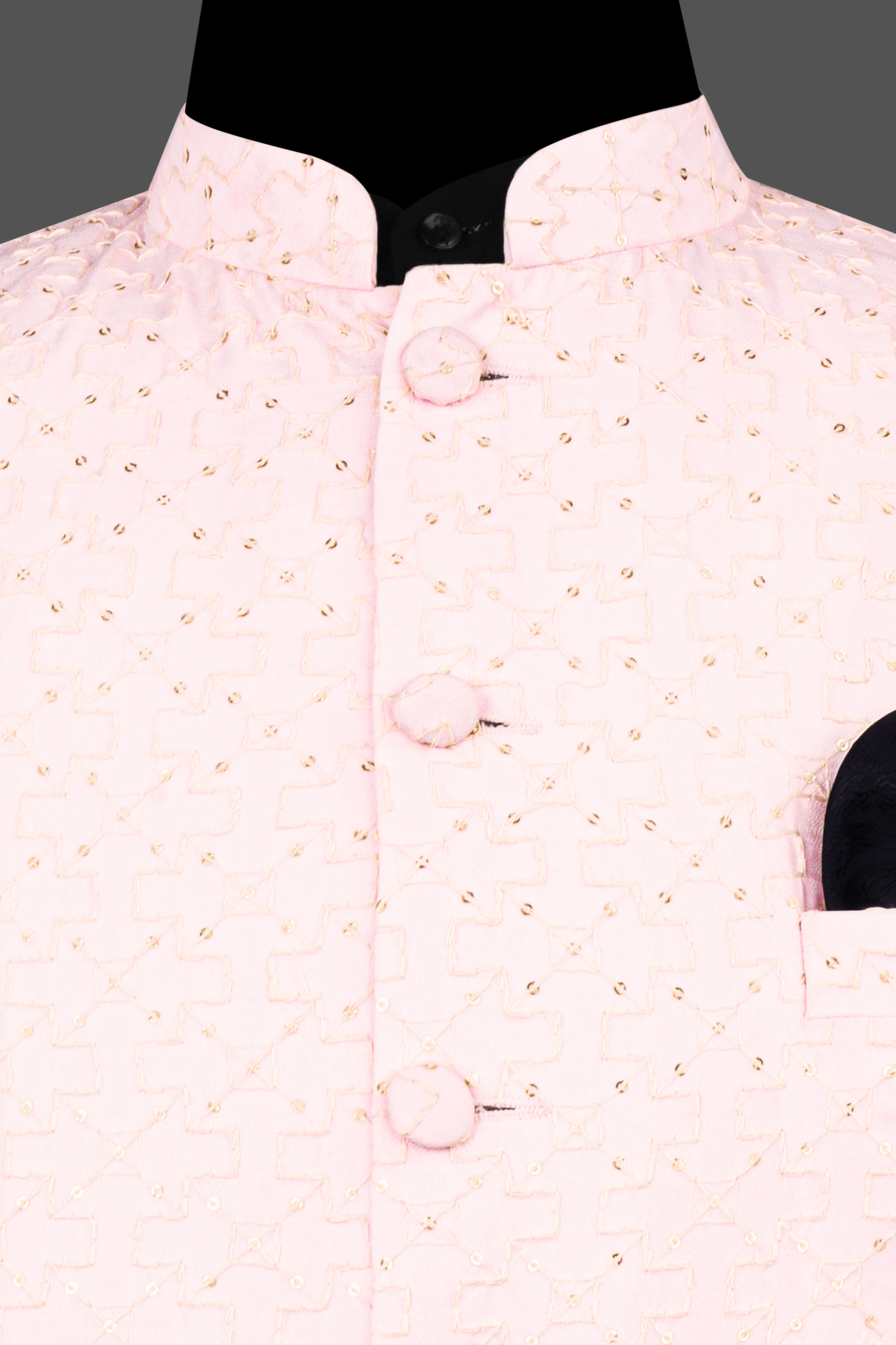 Blush Peach Viscose Embroidered With Tikki Work Designer Nehru Jacket