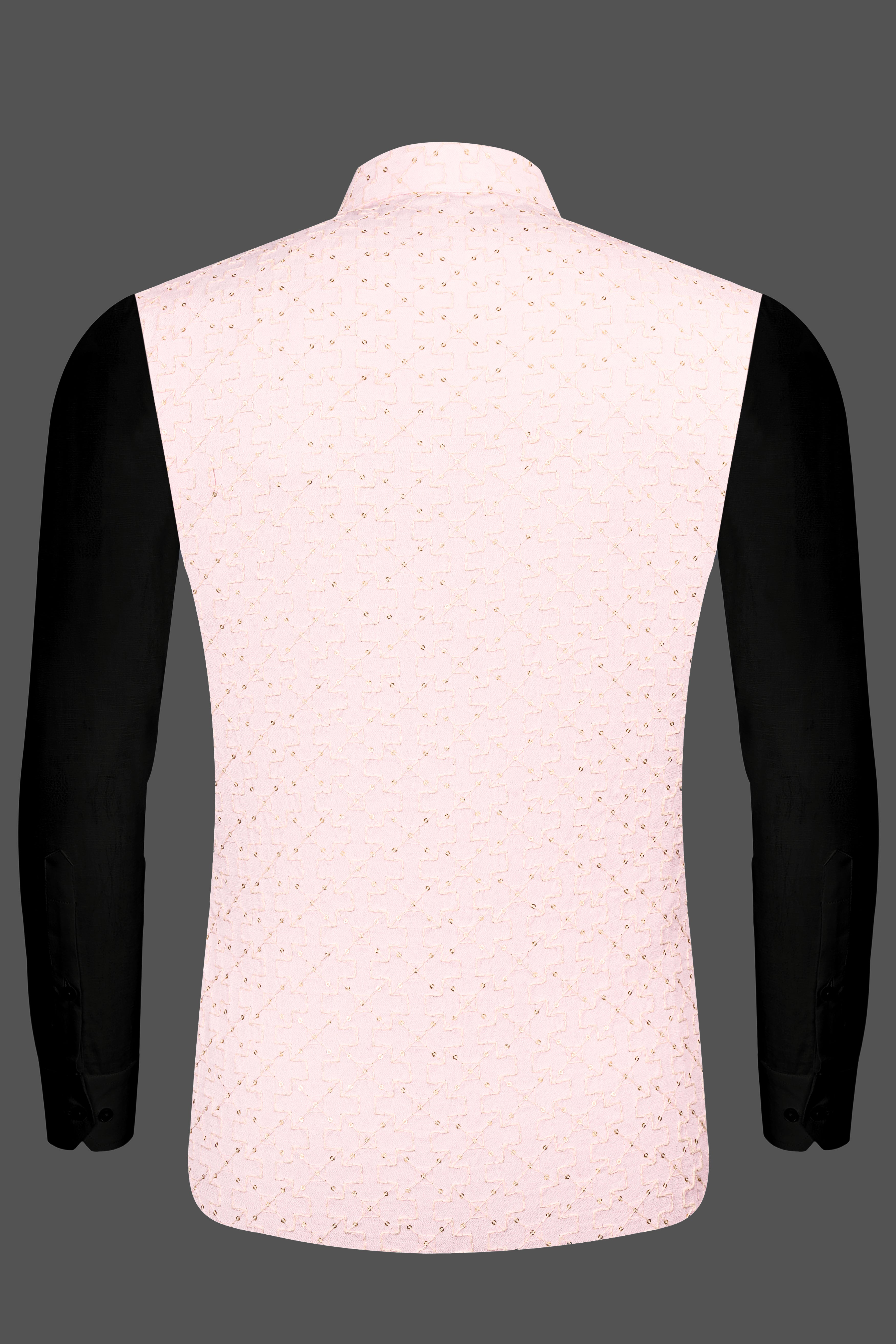 Blush Peach Viscose Embroidered With Tikki Work Designer Nehru Jacket