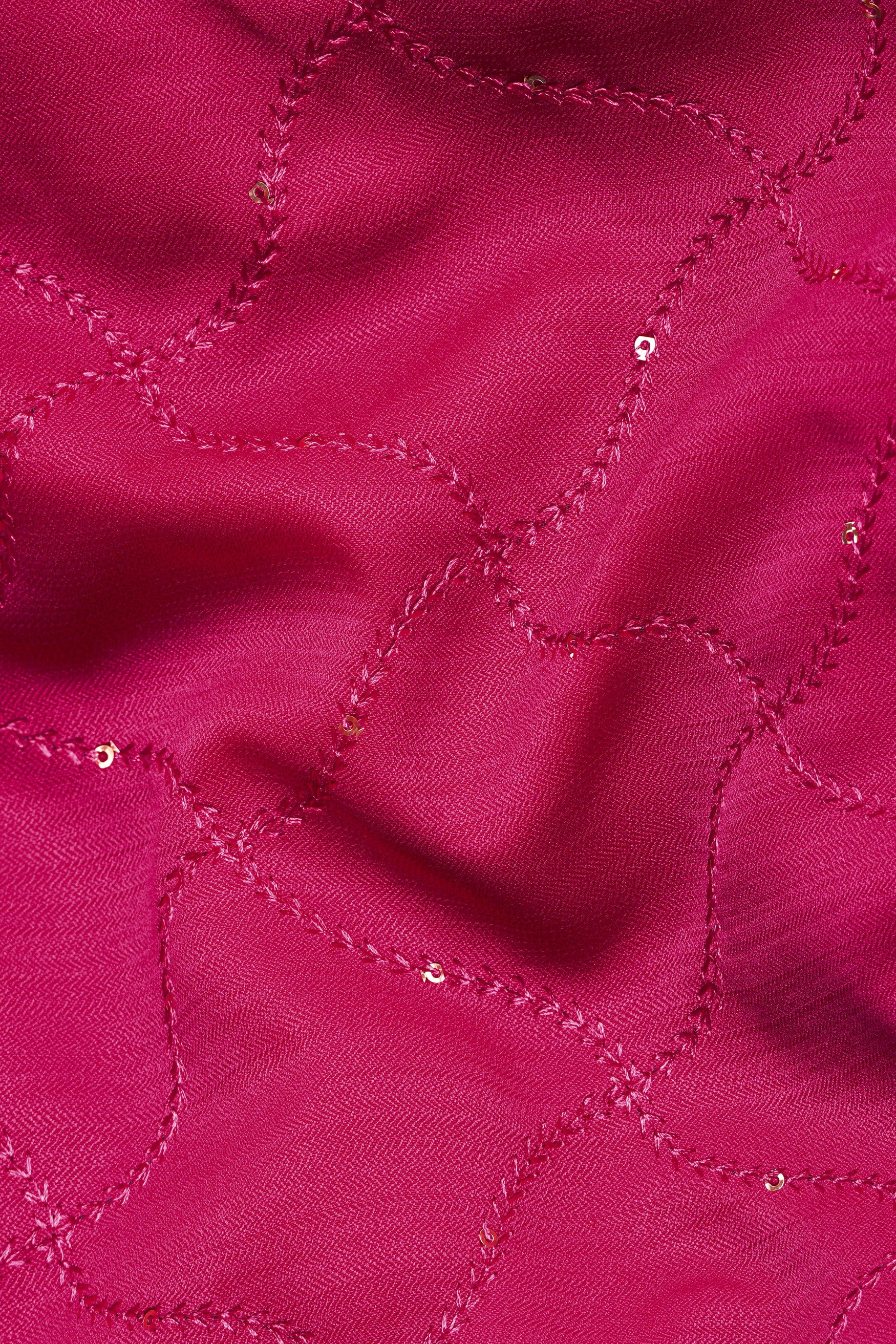 Cardinal Pink Viscose Embroidered With Tikki Work Designer Nehru Jacket