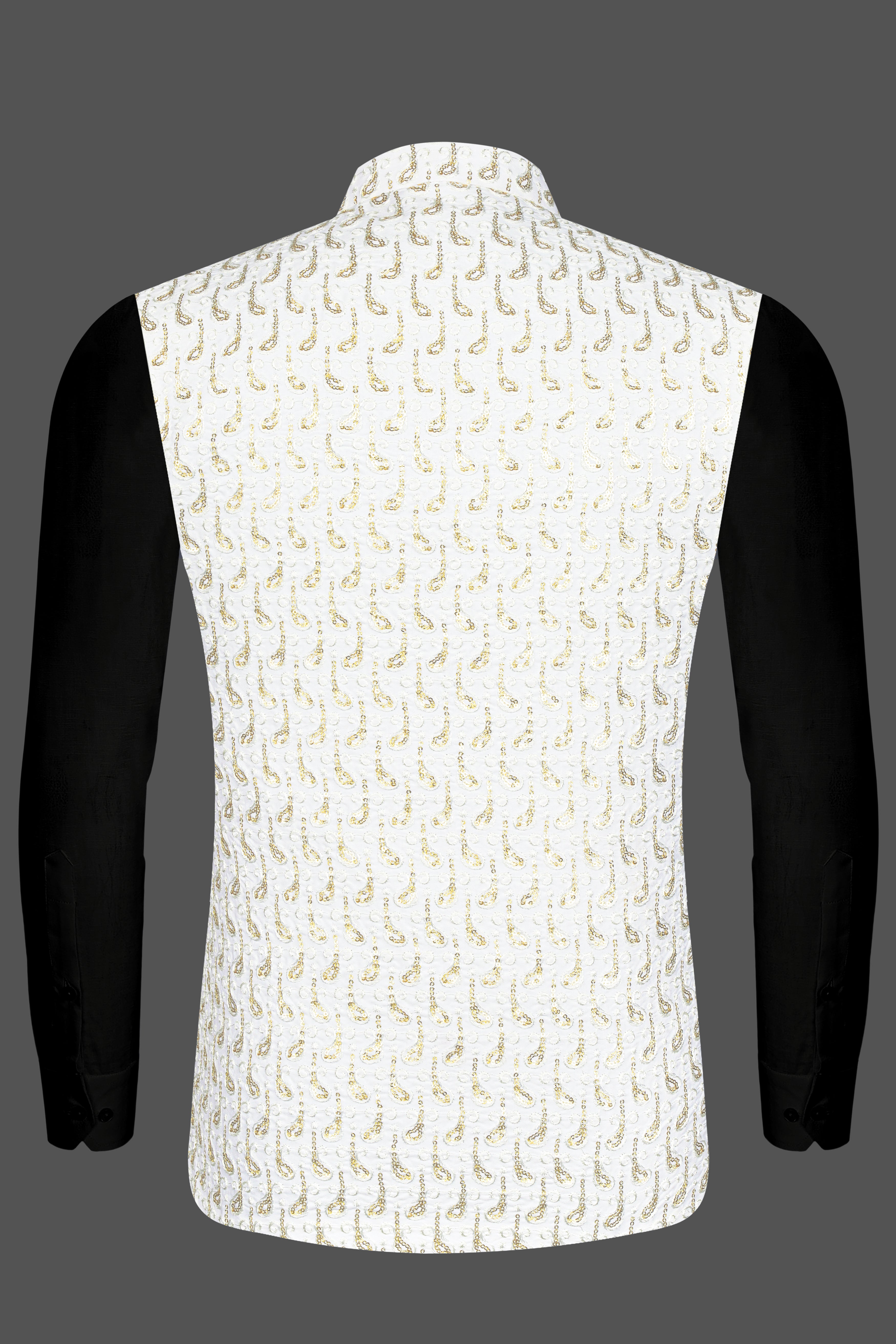 Bright White Leaves Pattern Sequin Embroidered Designer Viscose Nehru Jacket
