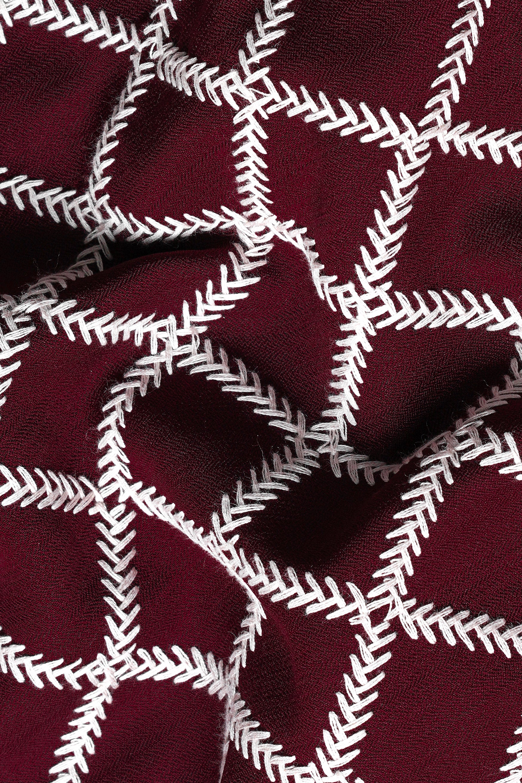 Aubergine Maroon Geometric Pattern Thread Embroidered Designer Viscose Nehru Jacket