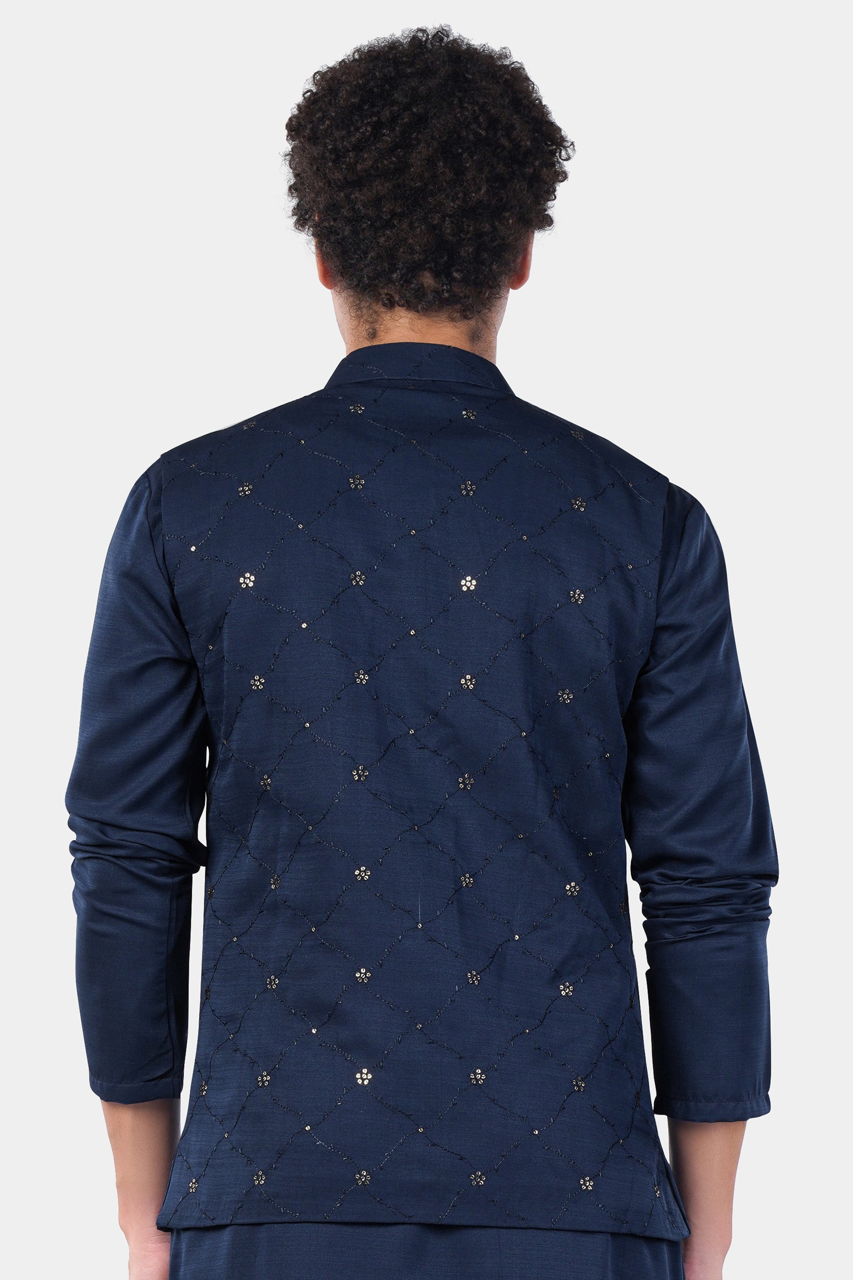 Mirage Blue floral Thread and Sequin Embroidered Designer Viscose Nehru Jacket