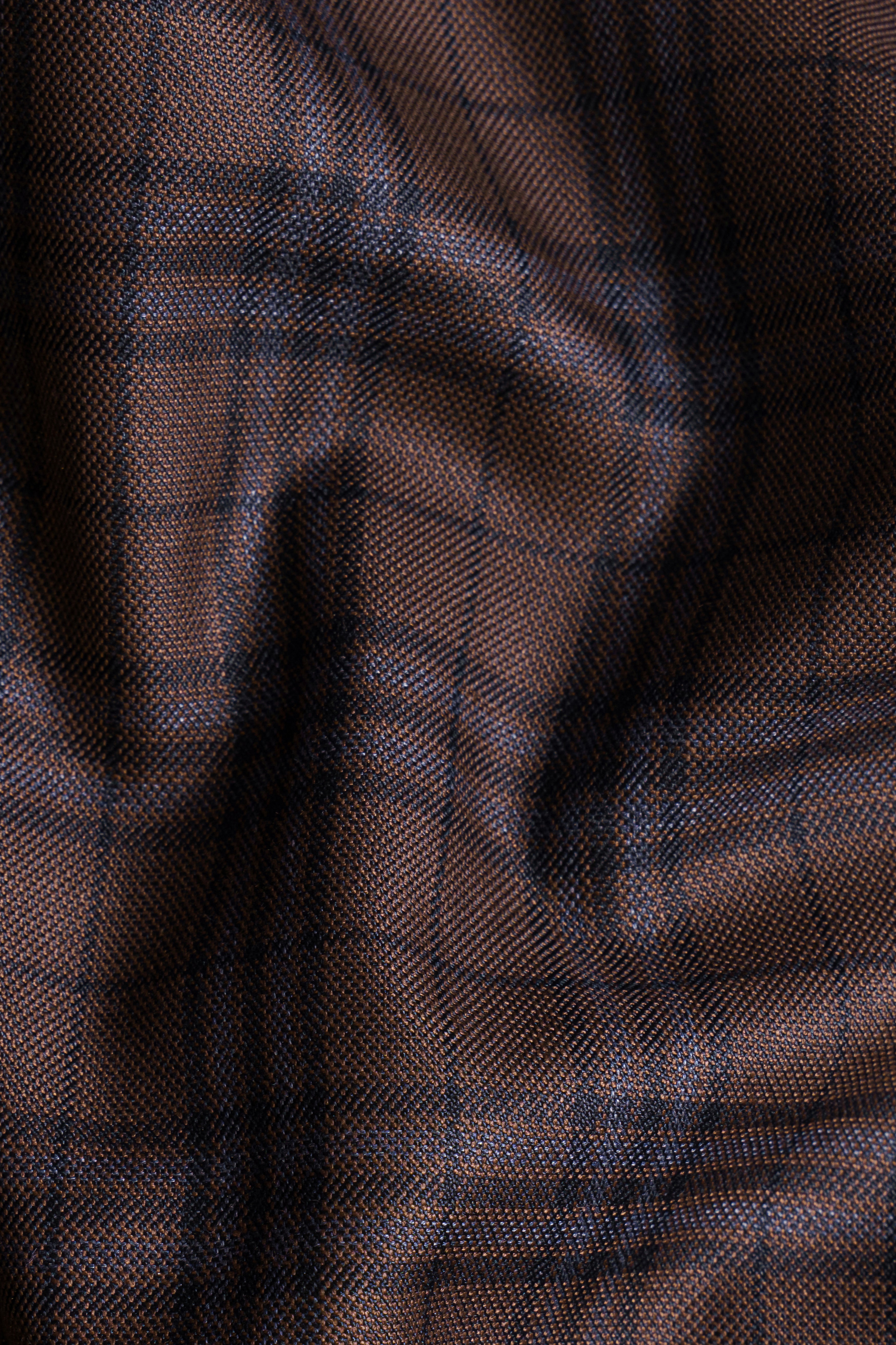 Gingerbread Brown and Haiti Blue Plaid Wool Rich  Nehru Jacket