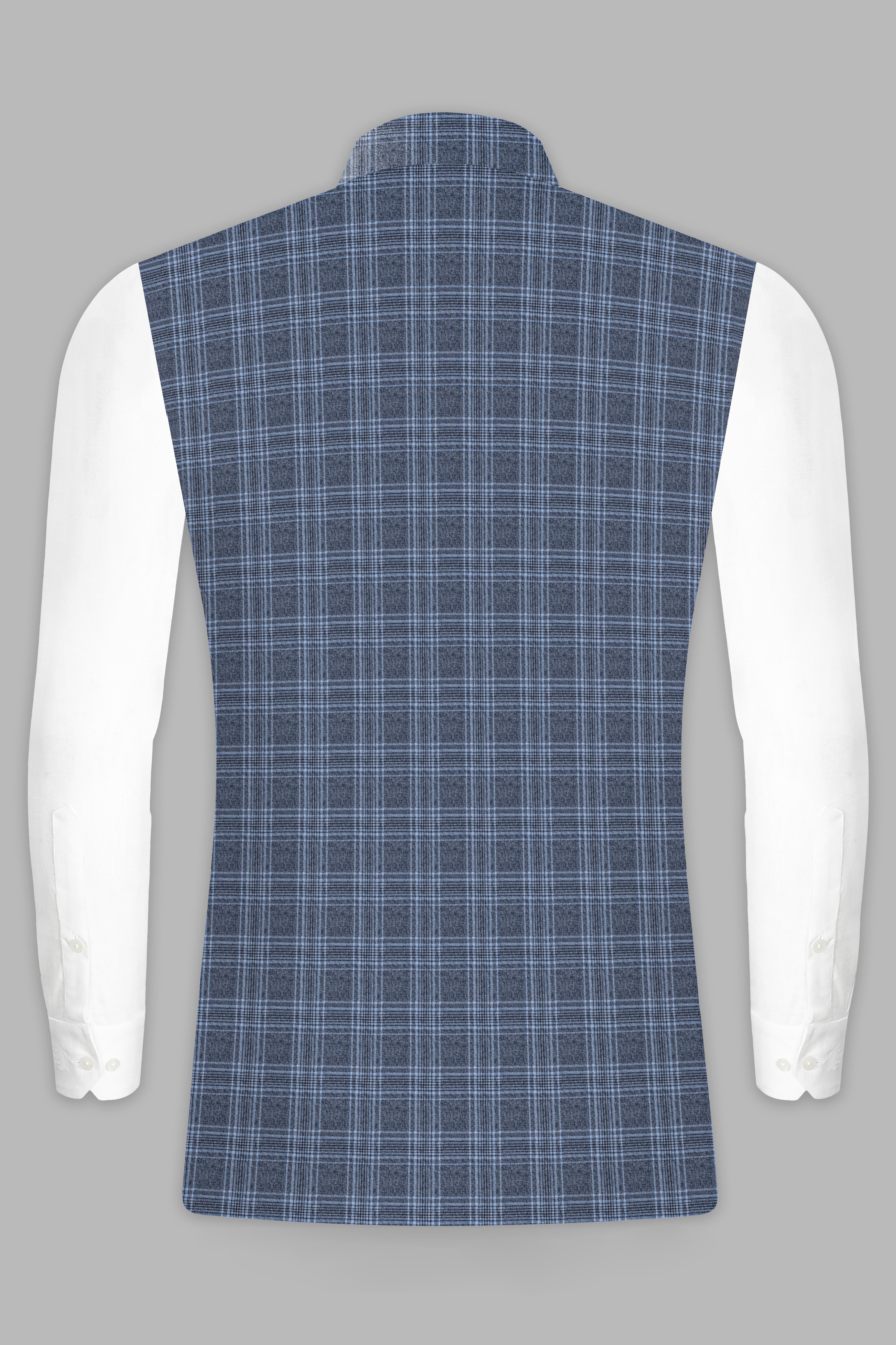 Dolphin And Casper Blue Checkered Wool Rich Nehru jacket