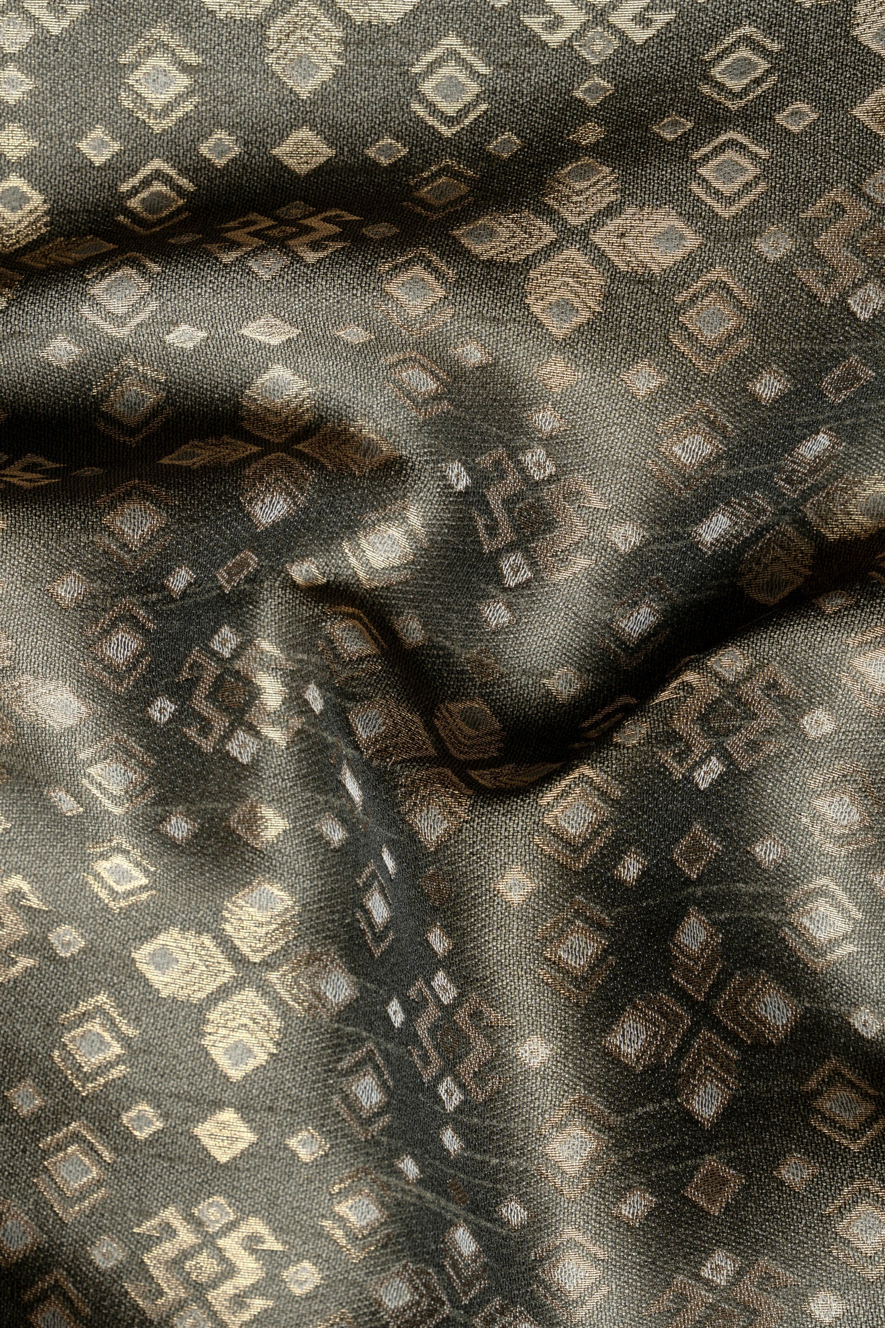 Fuscous Green and Mongoose Brown Floral Jacquard Textured Designer Nehru Jacket