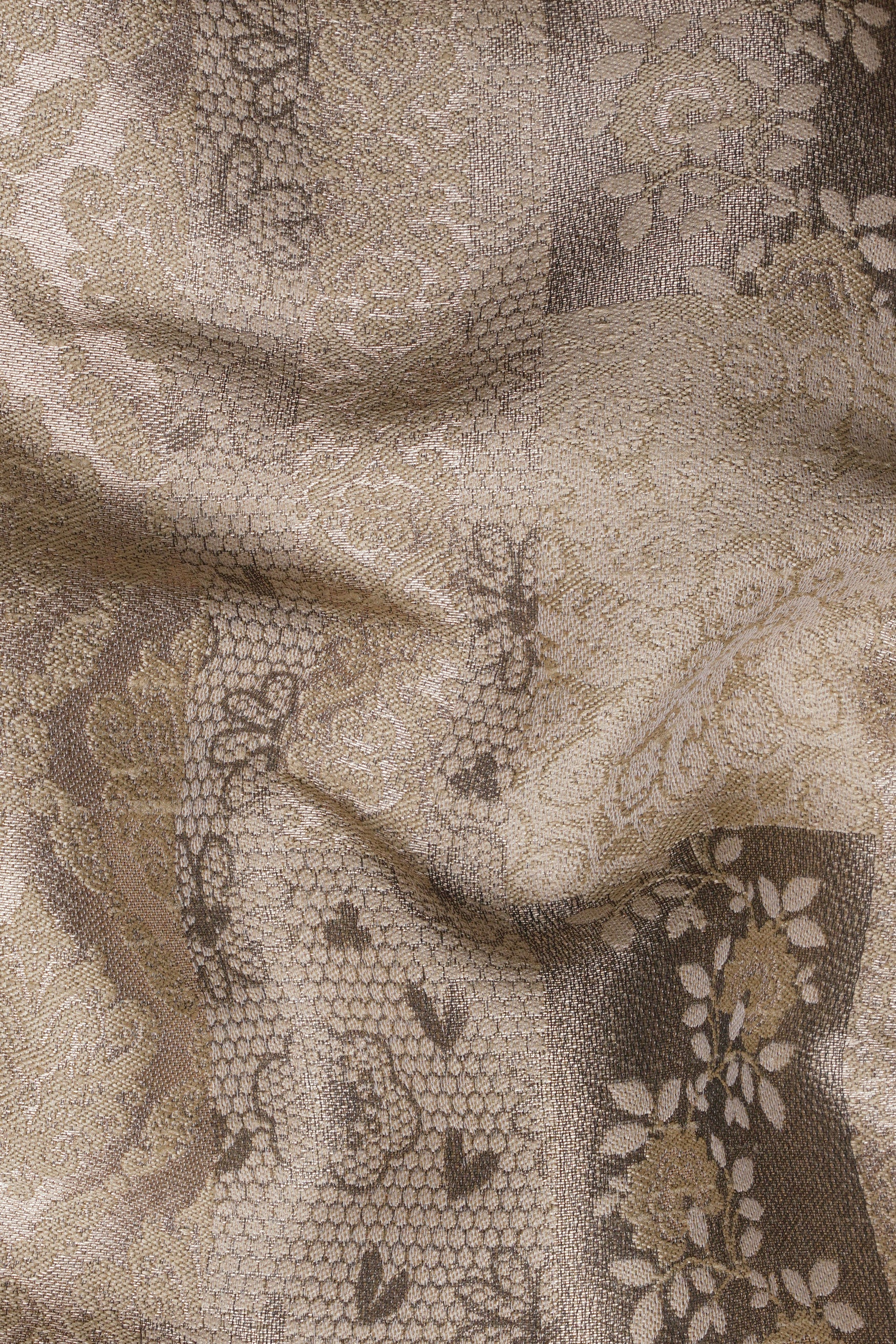Cashmere and Sandrift Brown Floral Jacquard Textured Designer Nehru Jacket