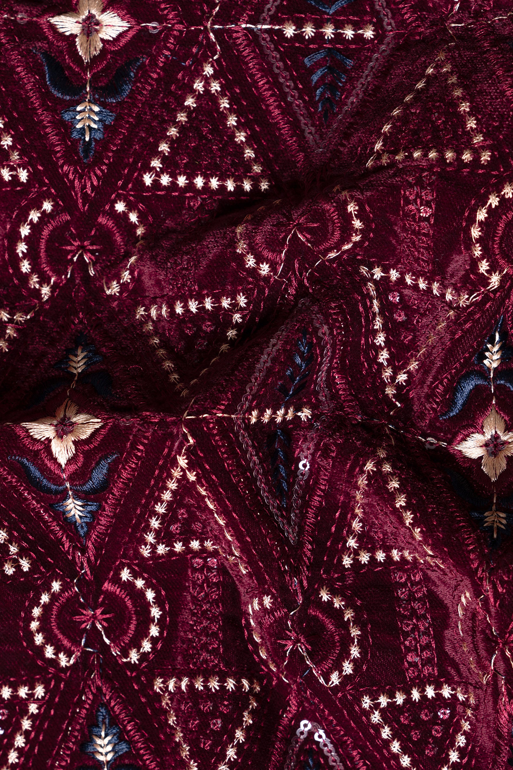 Castro Maroon Geometric Thread and Sequin Embroidered Designer Nehru Jacket