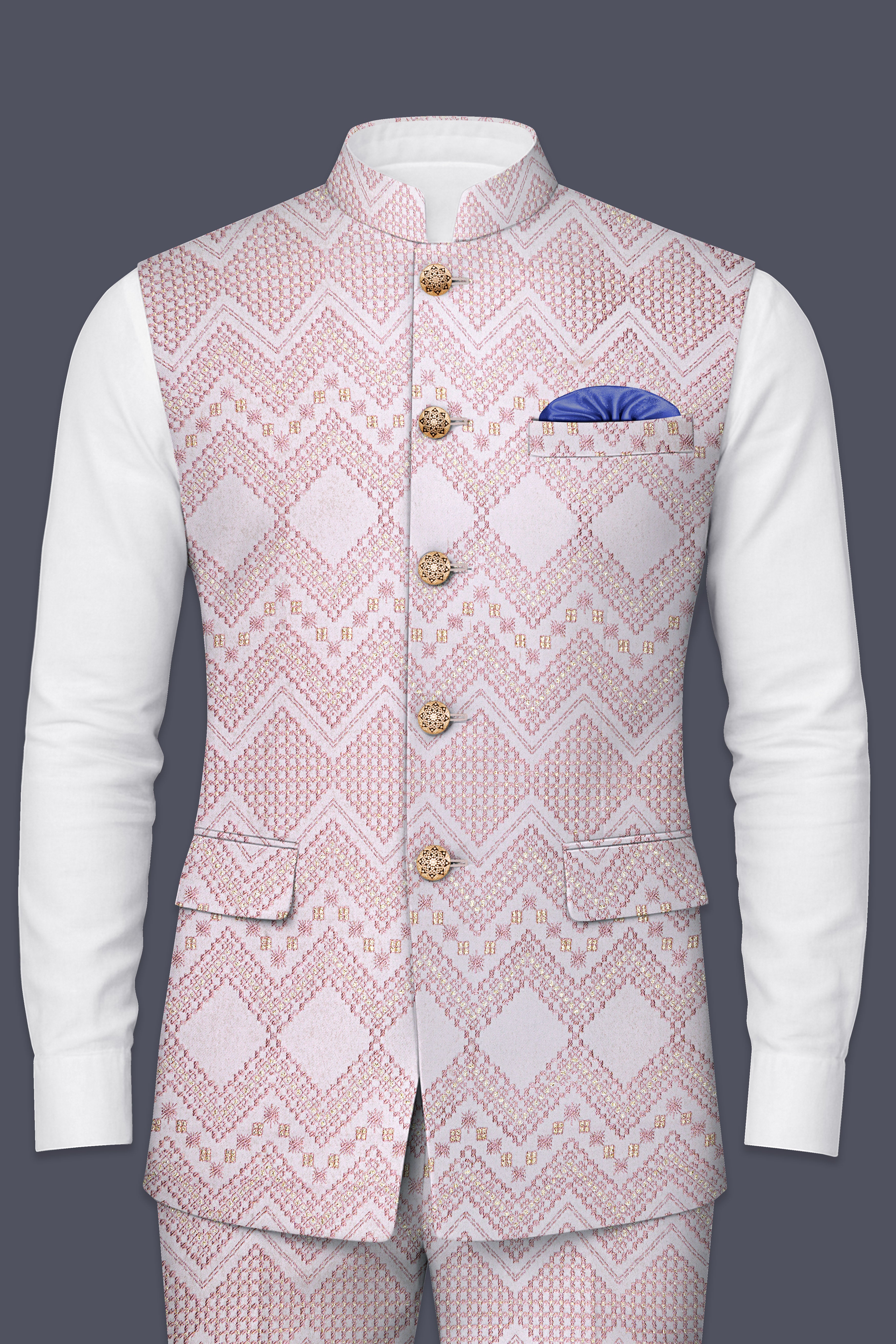 Blossom Pink Chevron Thread Embroidered Designer Nehru Jacket