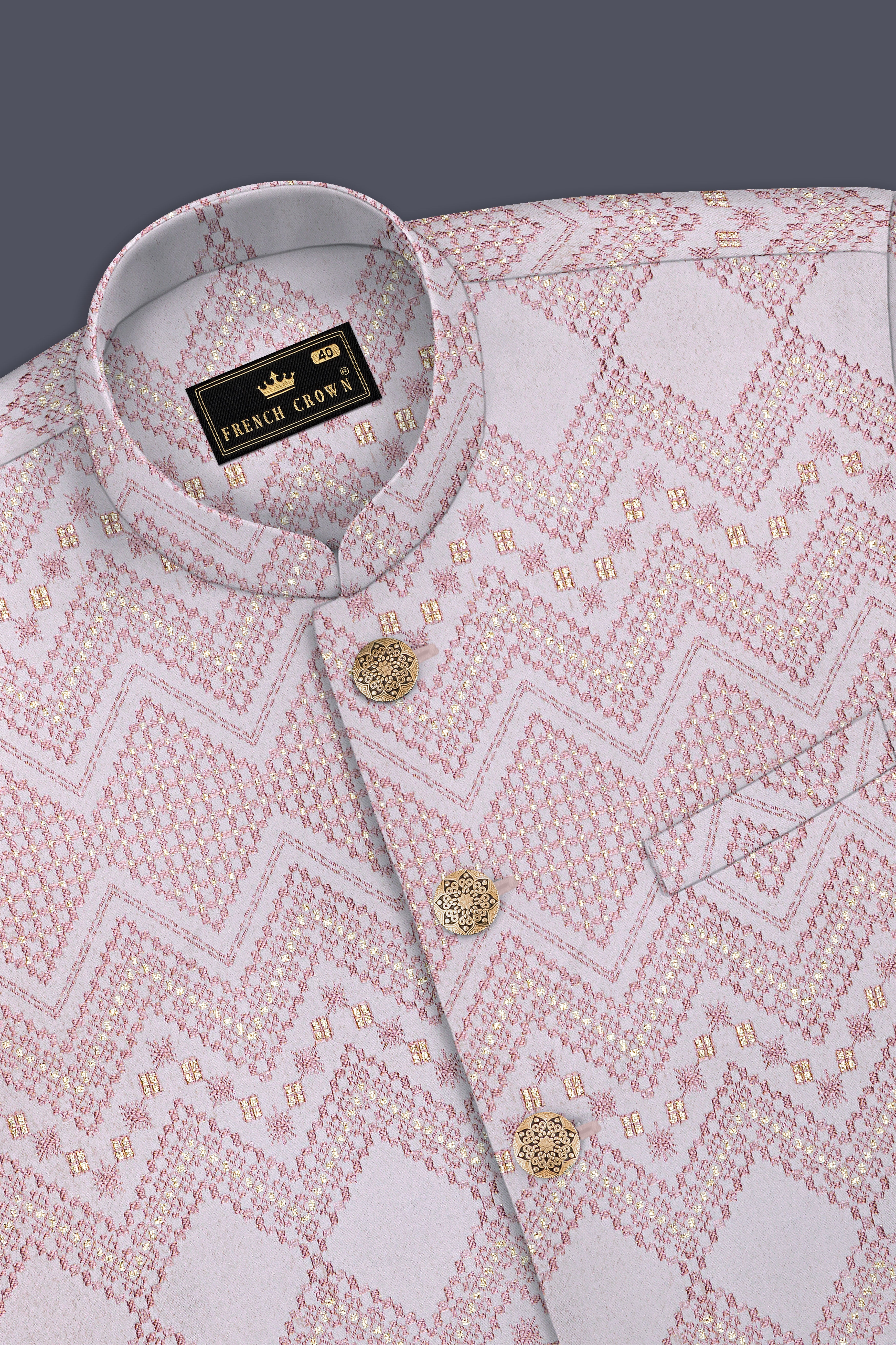 Blossom Pink Chevron Thread Embroidered Designer Nehru Jacket