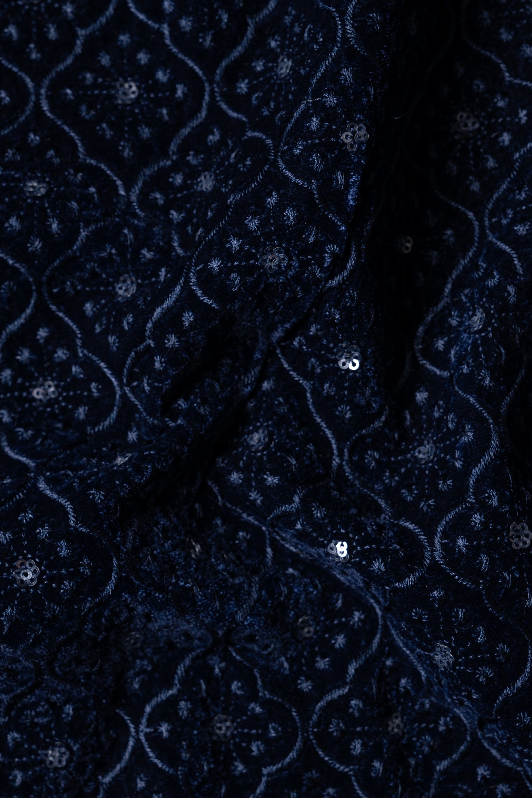 Haiti and Astros Blue Moroccan Thread and Sequin Embroidered Nehru Jacket