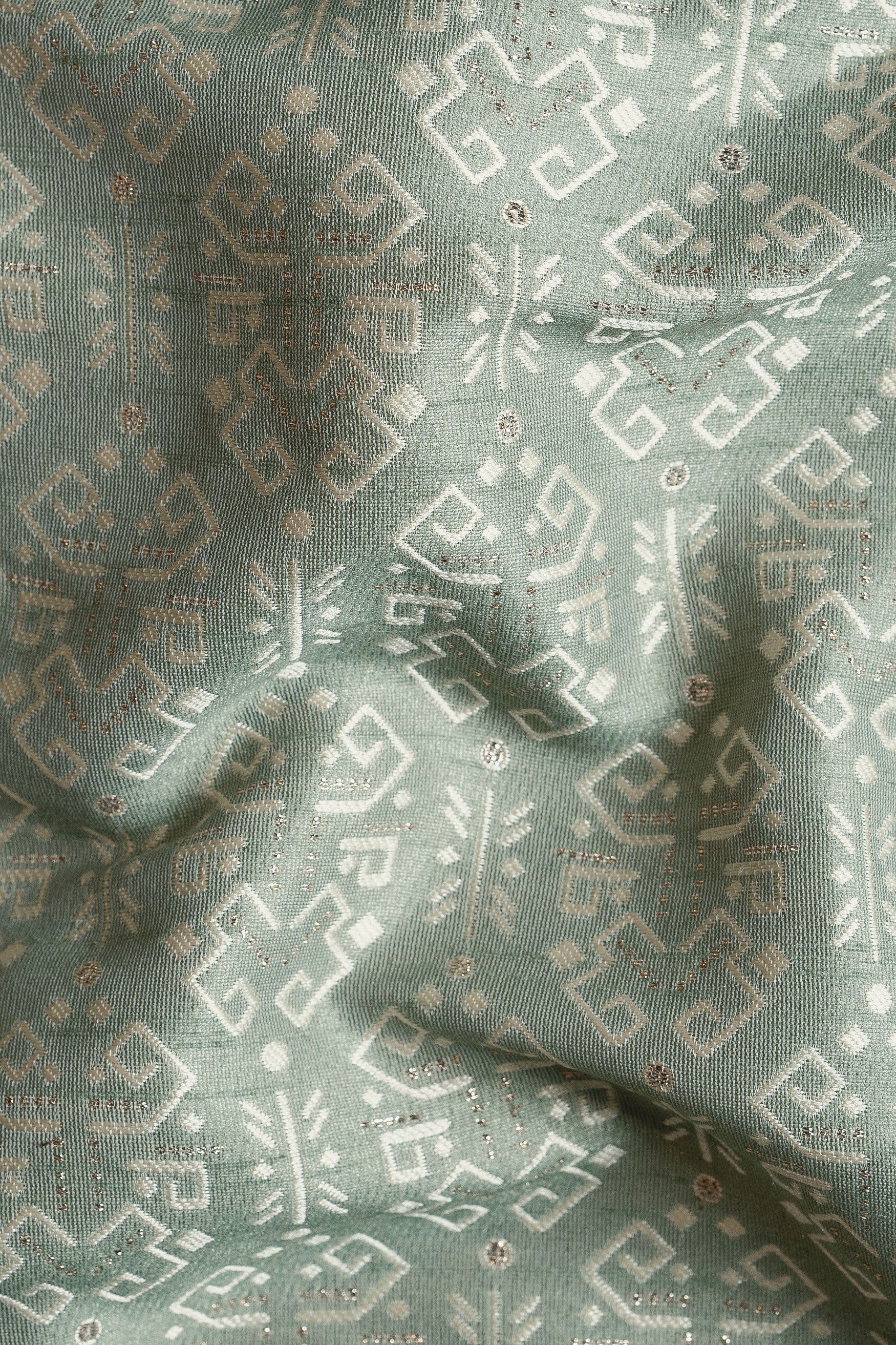 Pumice Green and White Jacquard Textured Designer Nehru Jacket WC3455-36, WC3455-38, WC3455-40, WC3455-42, WC3455-44, WC3455-46, WC3455-48, WC3455-50, WC3455-52, WC3455-54, WC3455-56, WC3455-58, WC3455-60