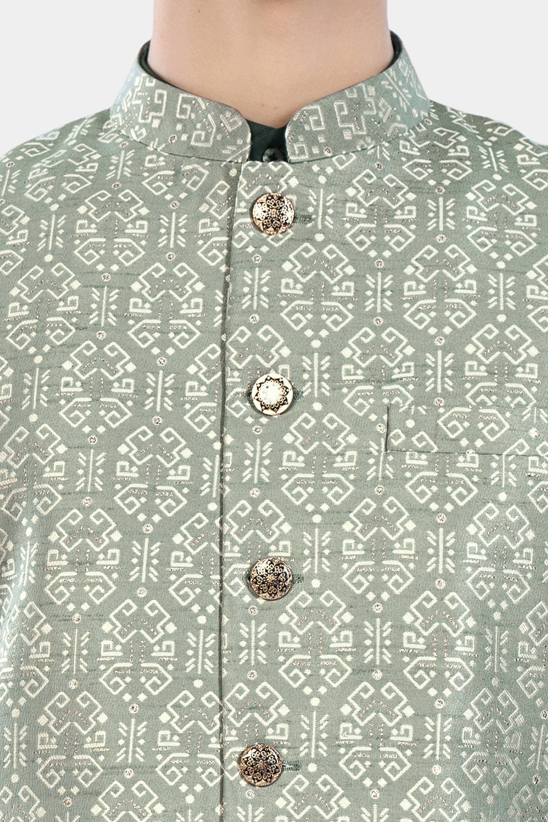 Pumice Green and White Jacquard Textured Designer Nehru Jacket WC3455-36, WC3455-38, WC3455-40, WC3455-42, WC3455-44, WC3455-46, WC3455-48, WC3455-50, WC3455-52, WC3455-54, WC3455-56, WC3455-58, WC3455-60