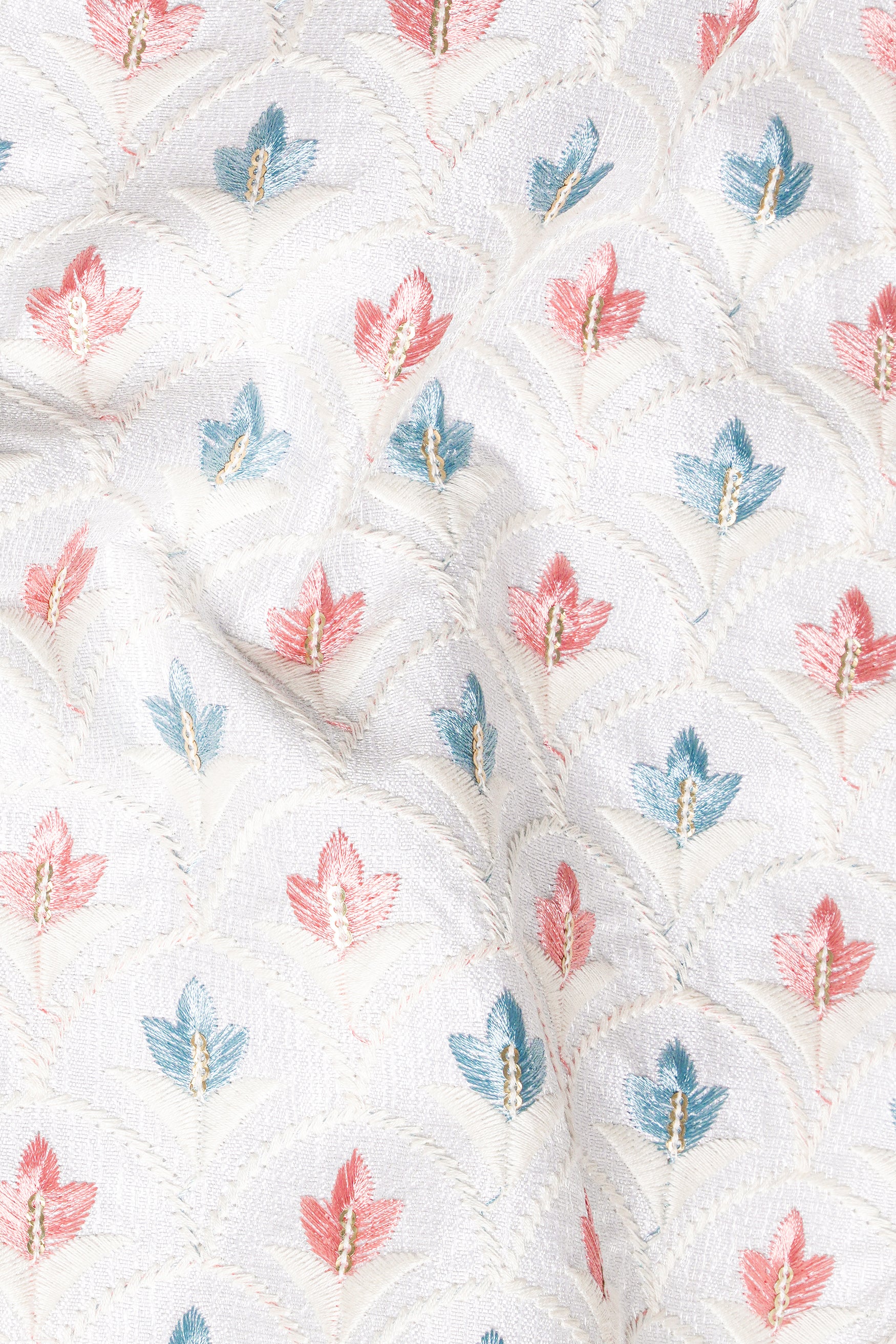 Merino Cream and Celeste Blue Leaves Thread Embroidered Designer Nehru Jacket WC3463-36, WC3463-38, WC3463-40, WC3463-42, WC3463-44, WC3463-46, WC3463-48, WC3463-50, WC3463-52, WC3463-54, WC3463-56, WC3463-58, WC3463-60