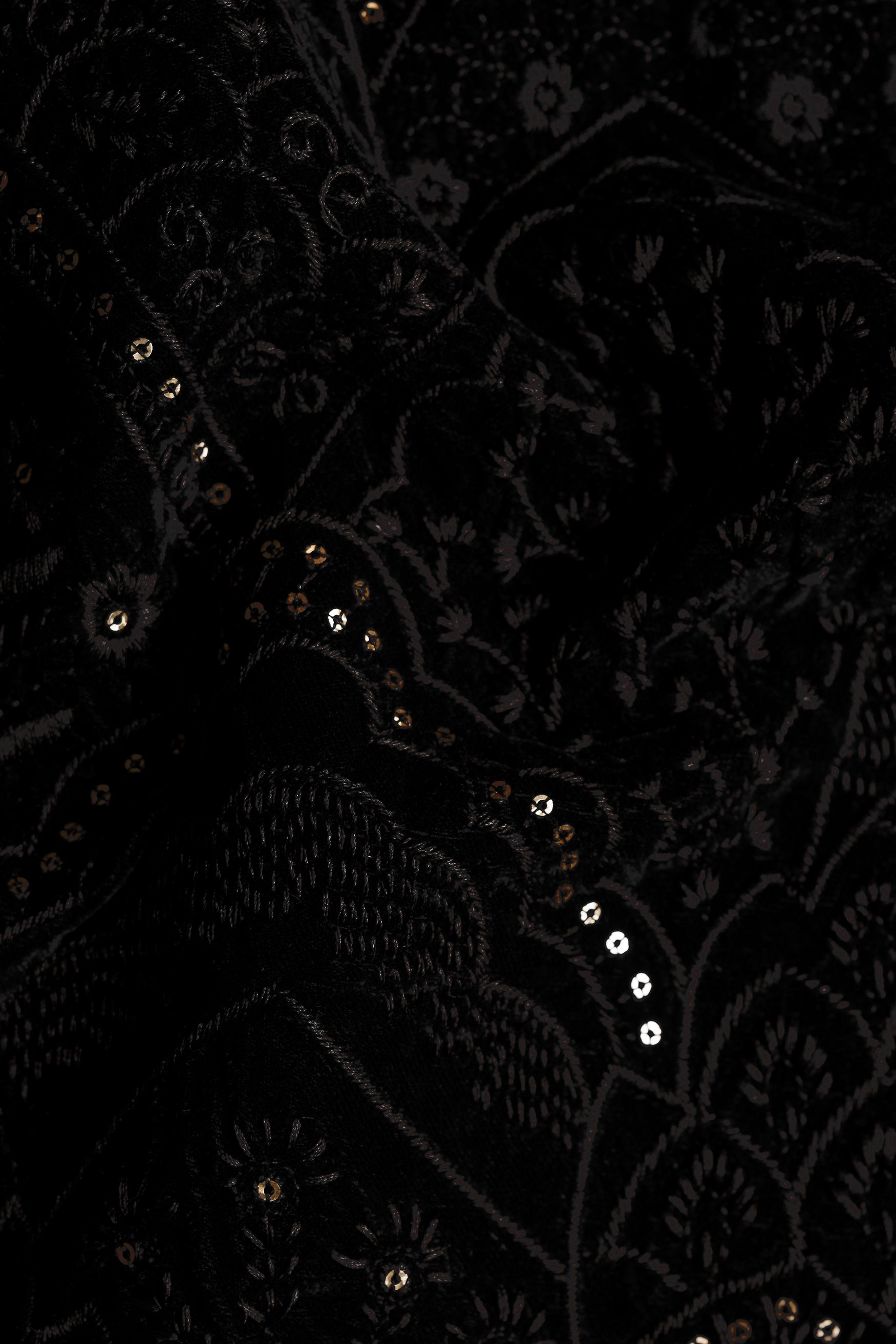 Jade Black Floral Sequin and Thread Embroidered Designer Nehru Jacket WC3466-36, WC3466-38, WC3466-40, WC3466-42, WC3466-44, WC3466-46, WC3466-48, WC3466-50, WC3466-52, WC3466-54, WC3466-56, WC3466-58, WC3466-60