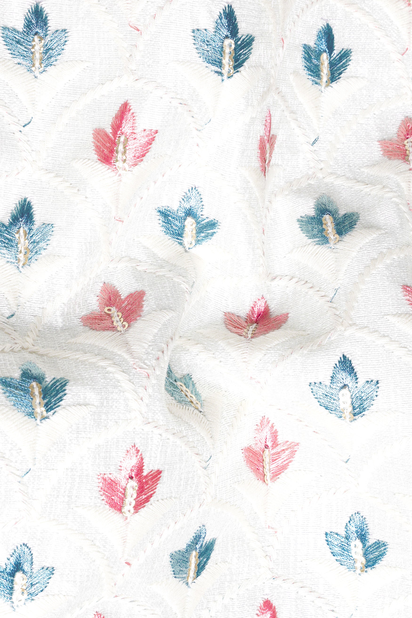 Bright White and Carnation Pink Leaves Thread Embroidered Designer Nehru Jacket WC3468-36,  WC3468-38,  WC3468-40,  WC3468-42,  WC3468-44,  WC3468-46,  WC3468-48,  WC3468-50,  WC3468-52,  WC3468-54,  WC3468-56,  WC3468-58,  WC3468-60
