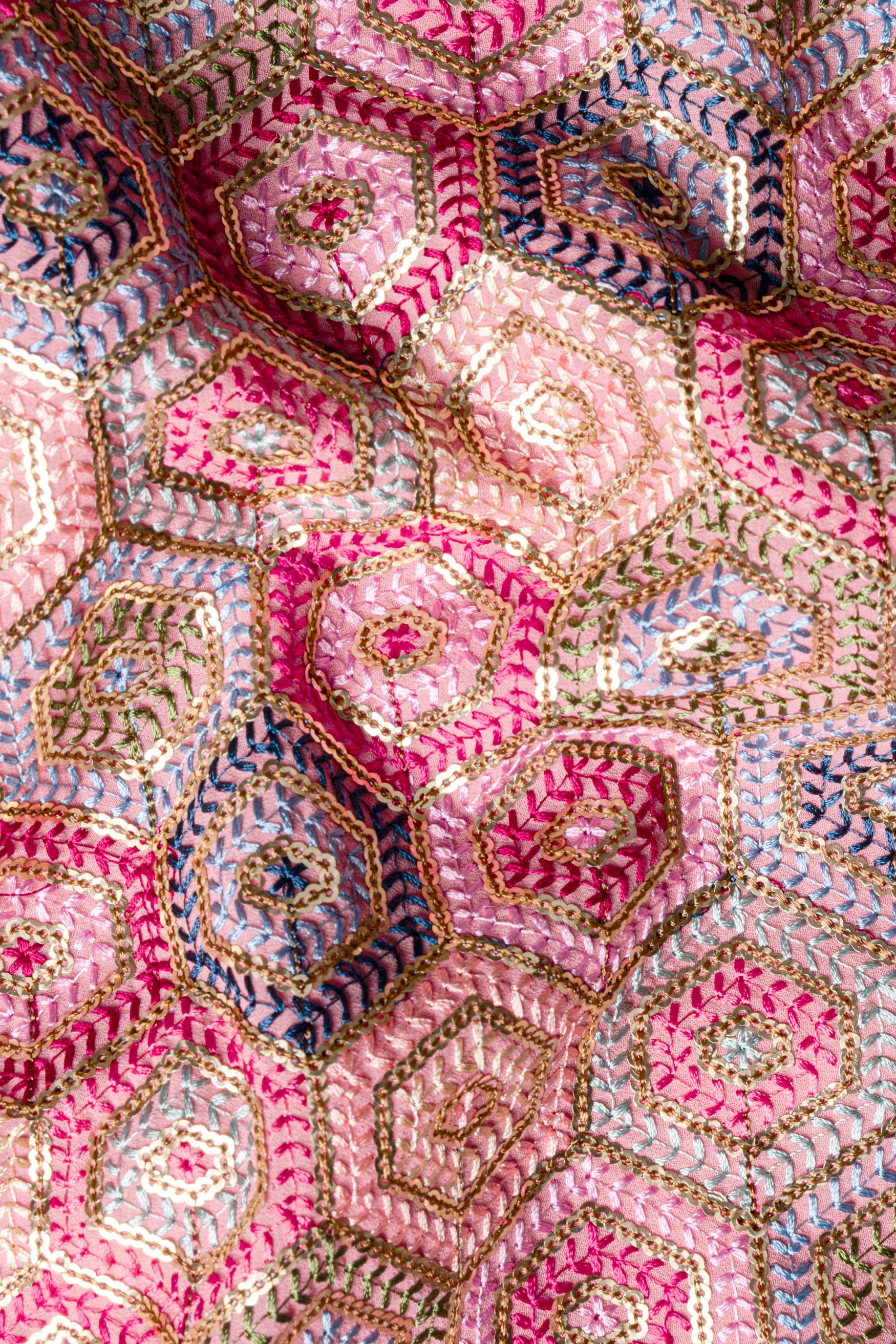Radical Pink and Rhino Blue Multicolour Honeycomb Sequin and Thread Embroidered Designer Nehru Jacket WC3469-36, WC3469-38, WC3469-40, WC3469-42, WC3469-44, WC3469-46, WC3469-48, WC3469-50, WC3469-52, WC3469-54, WC3469-56, WC3469-58, WC3469-60