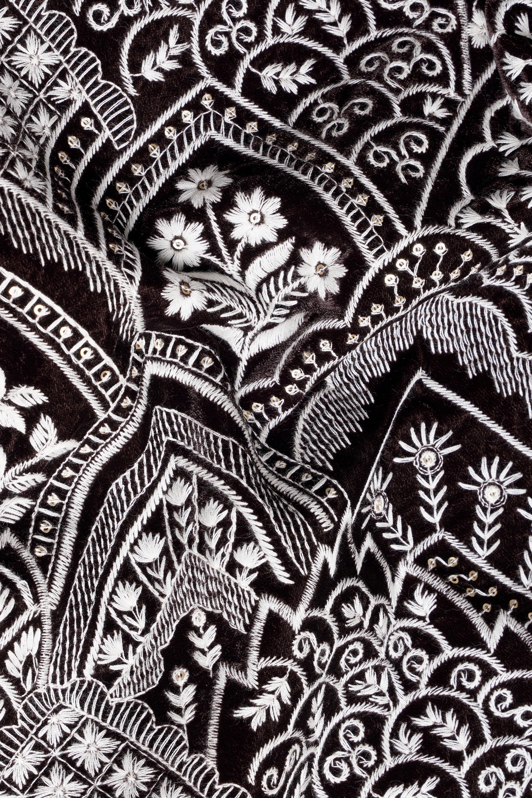 Crater Brown and White Floral Thread Embroidered Designer Nehru Jacket WC3476-36, WC3476-38, WC3476-40, WC3476-42, WC3476-44, WC3476-46, WC3476-48, WC3476-50, WC3476-52, WC3476-54, WC3476-56, WC3476-58, WC3476-60