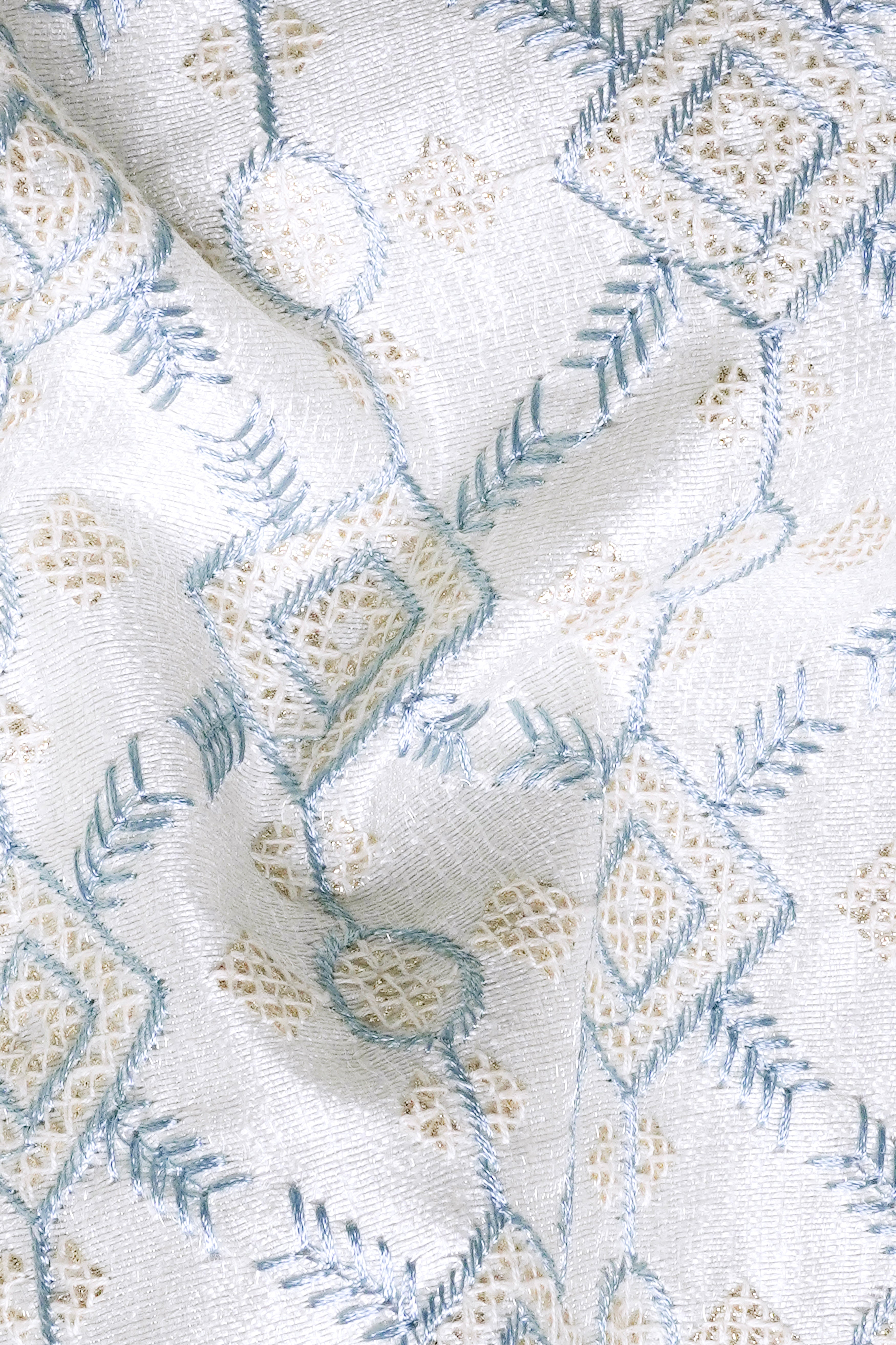 Sand Cream and Glacier Blue Geometric Thread Embroidered Nehru Jacket WC3535-36,  WC3535-38,  WC3535-40,  WC3535-42,  WC3535-44,  WC3535-46,  WC3535-48,  WC3535-50,  WC3535-52,  WC3535-54,  WC3535-56,  WC3535-58,  WC3535-60