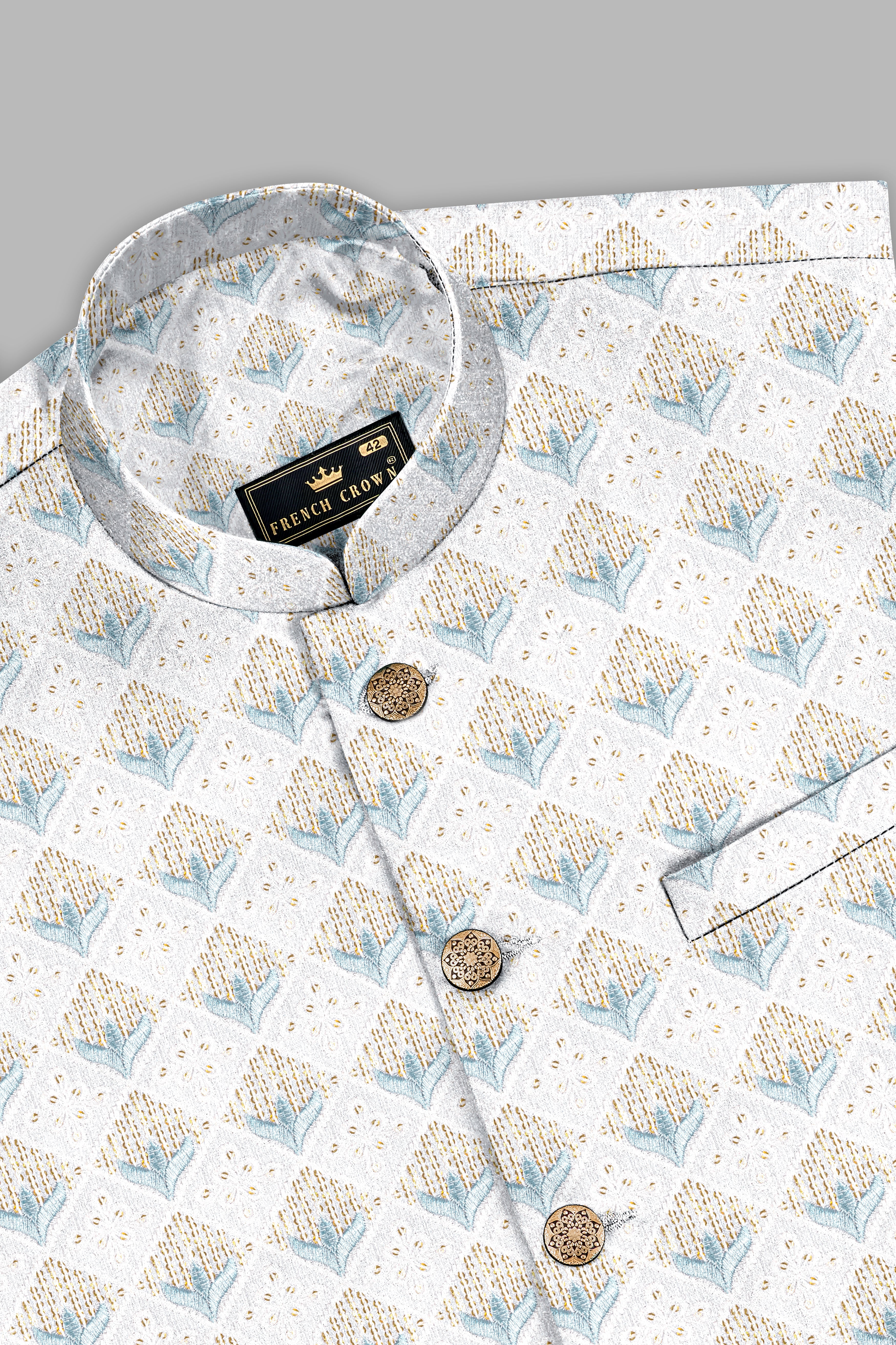 Sand Cream Geometric Sequin and Thread Embroidered Nerhru Jacket WC3541-36,  WC3541-38,  WC3541-40,  WC3541-42,  WC3541-44,  WC3541-46,  WC3541-48,  WC3541-50,  WC3541-52,  WC3541-54,  WC3541-56,  WC3541-58,  WC3541-60