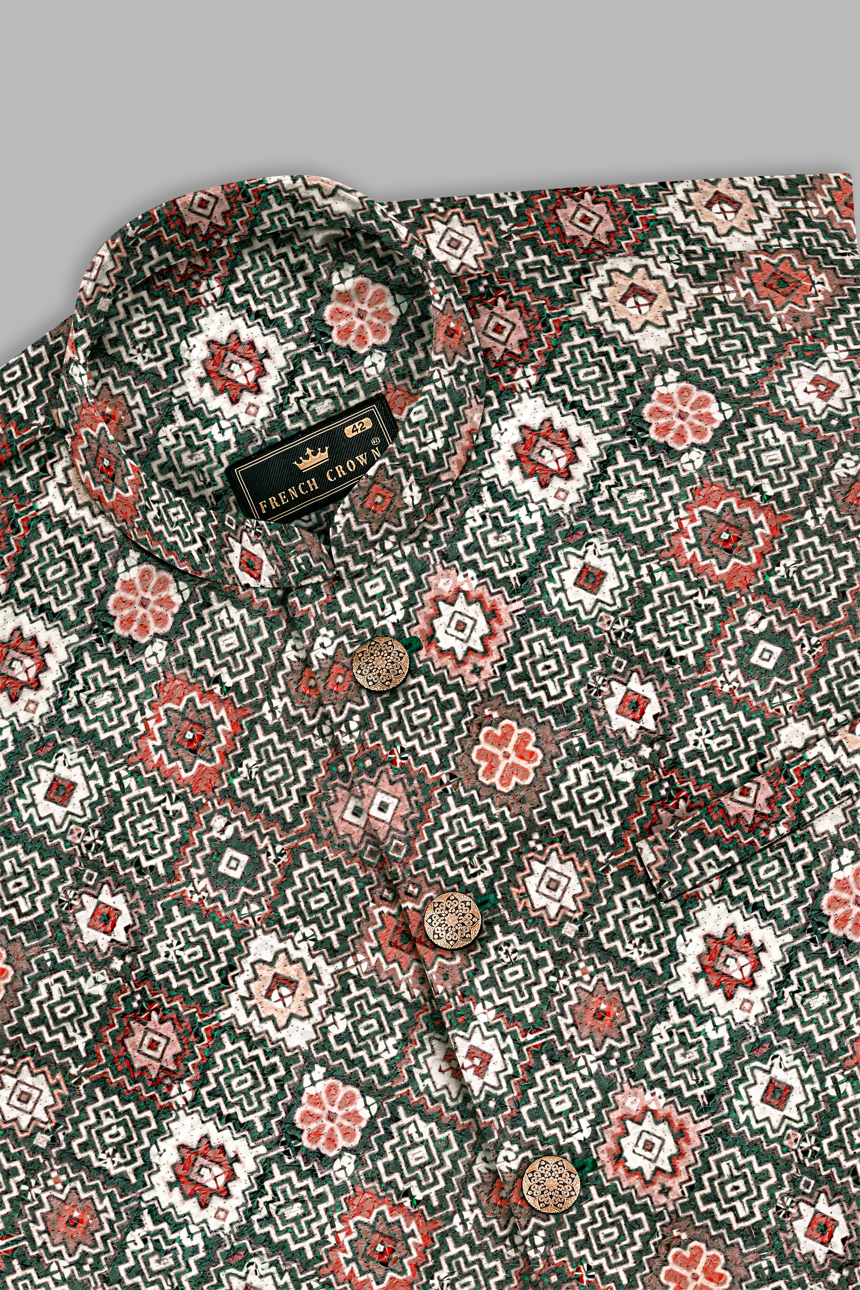 Ironside Green And Rosy Pink Multicolour Thread Embroidered Nehru Jacket