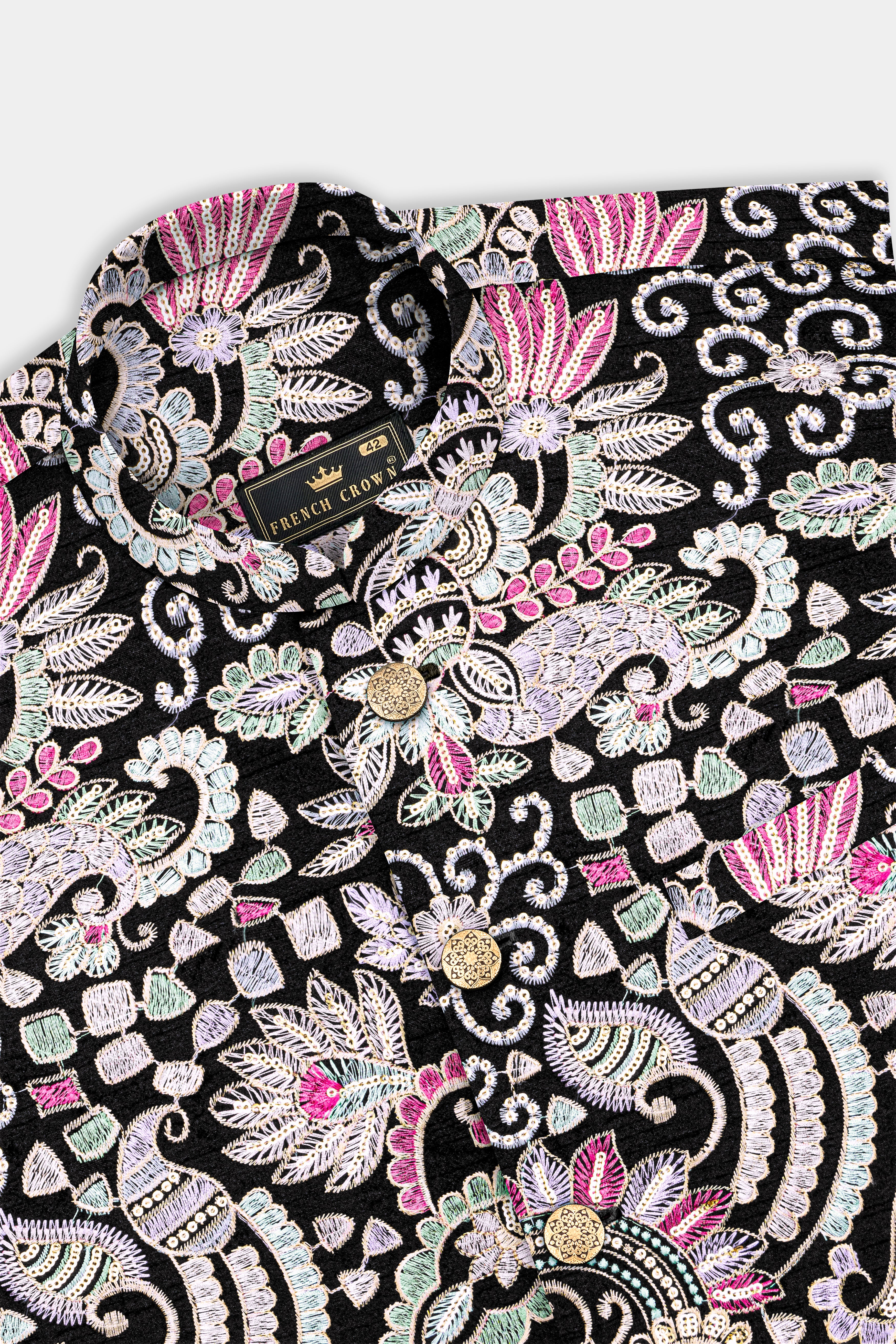 Jade Black And Amethyst Purple MultiColour Designer Embroidered Nehru Jacket