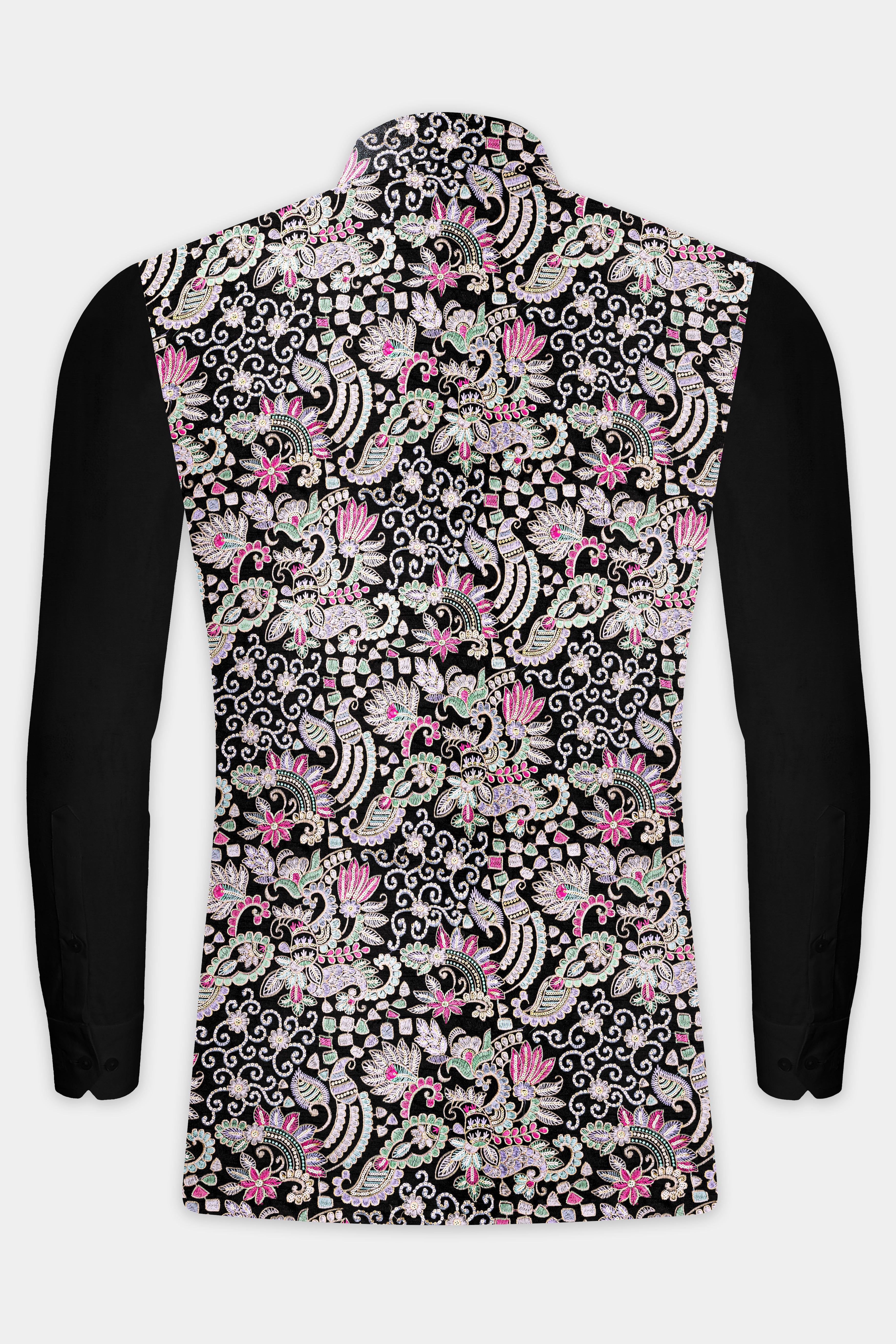 Jade Black And Amethyst Purple MultiColour Designer Embroidered Nehru Jacket
